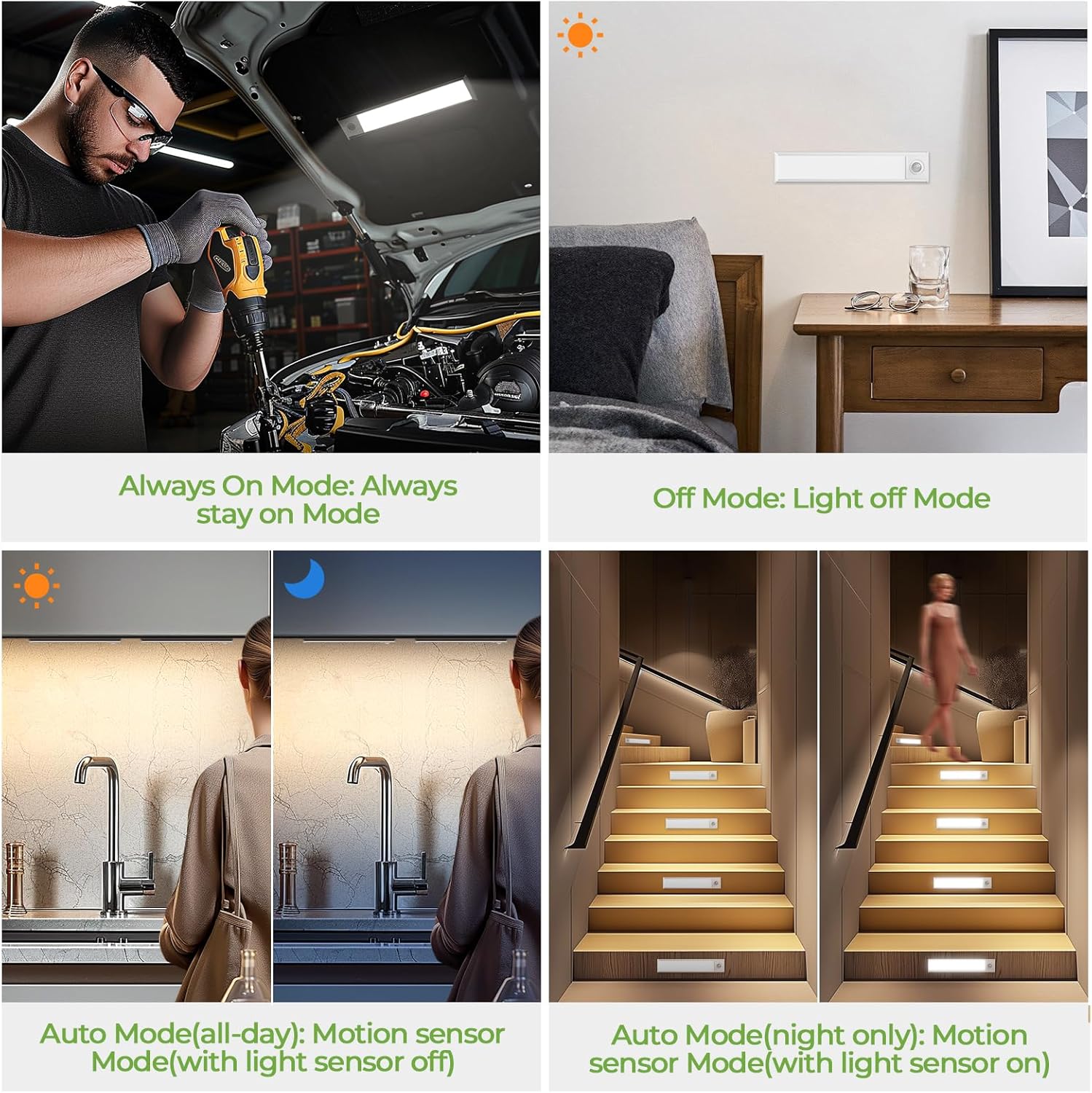 8inch Under Cabinet Lights,60 LED,USB-C 1800mAh Rechargeable Battery,3 Color Temperature,Dimmable,Motion Sensor Cordless Under Counter Light for Wardrobe,Bedroom,Kitchen,Stairs(2pack 3CCT)