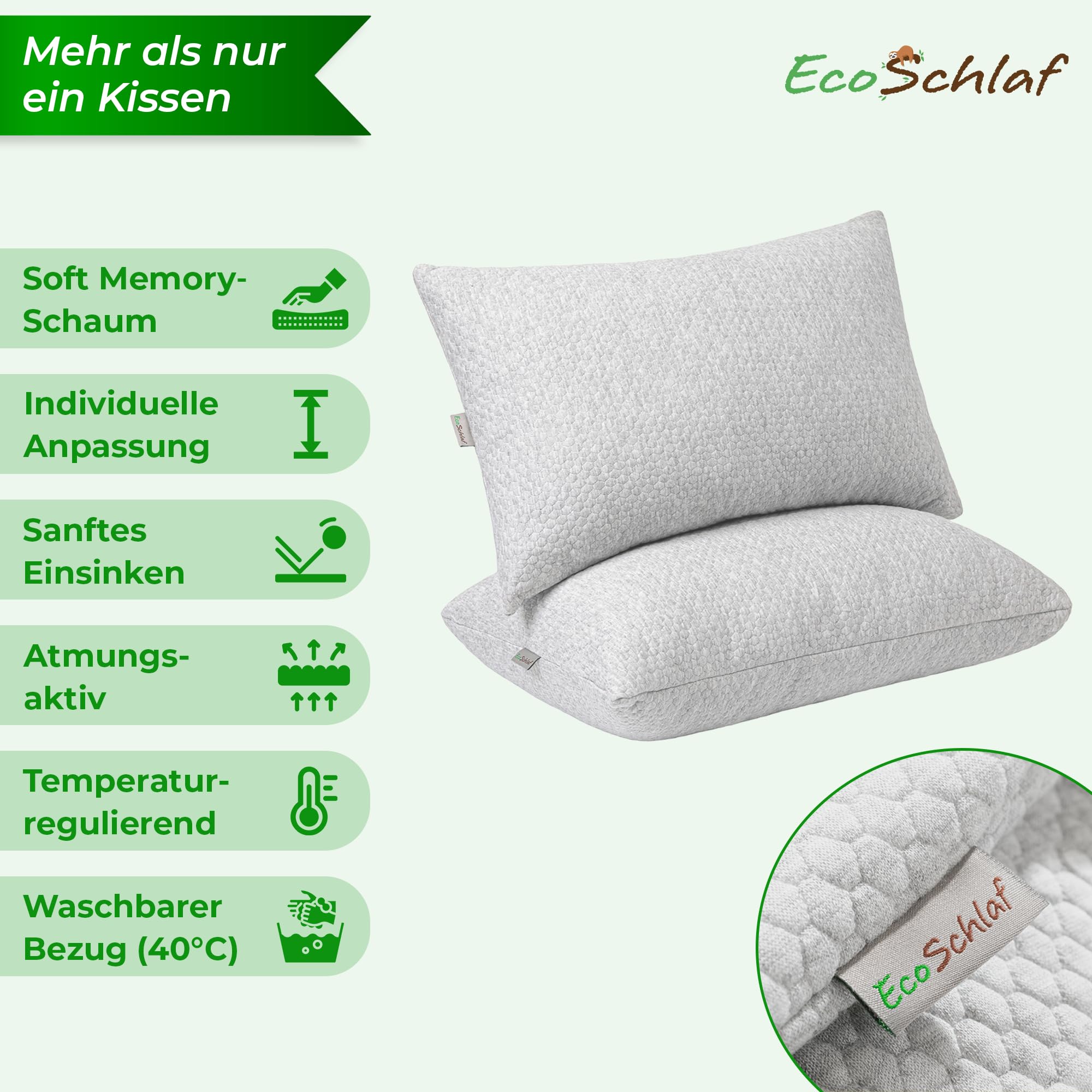 Airflow Ergonomisches Kopfkissen | Kissen aus Memory Foam (Grau) | Individuelles Seitenschläferkissen (für alle Schlaftypen) I Neck pillow gegen Nackenschmerzen I Orthopädisches Nackenkissen
