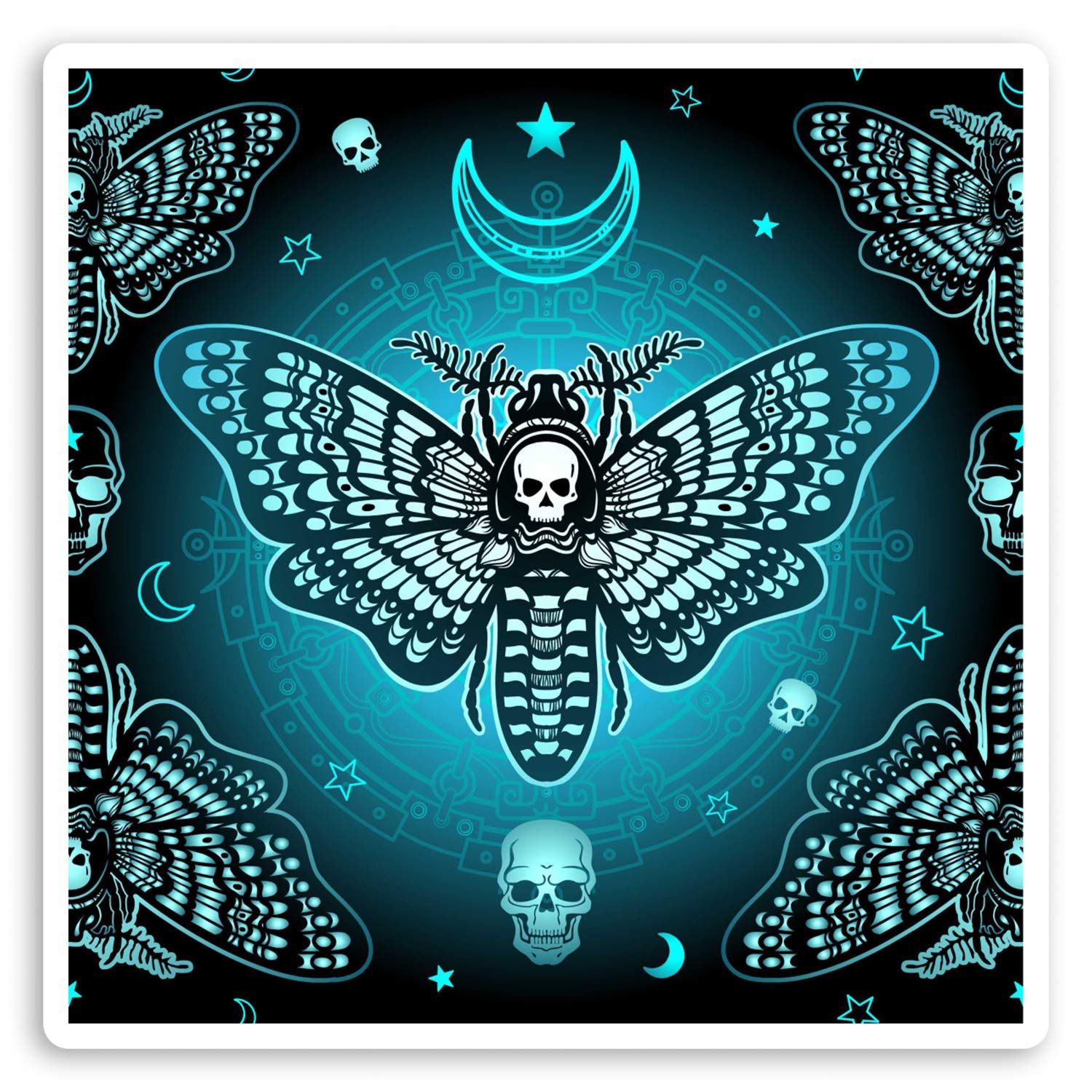 Destination Vinyl Ltd Multi 2 X 10Cm Neon Blue Death Head Hawk Moth Vinyl Stickers - Sticker #34141 (10Cm Wide)
