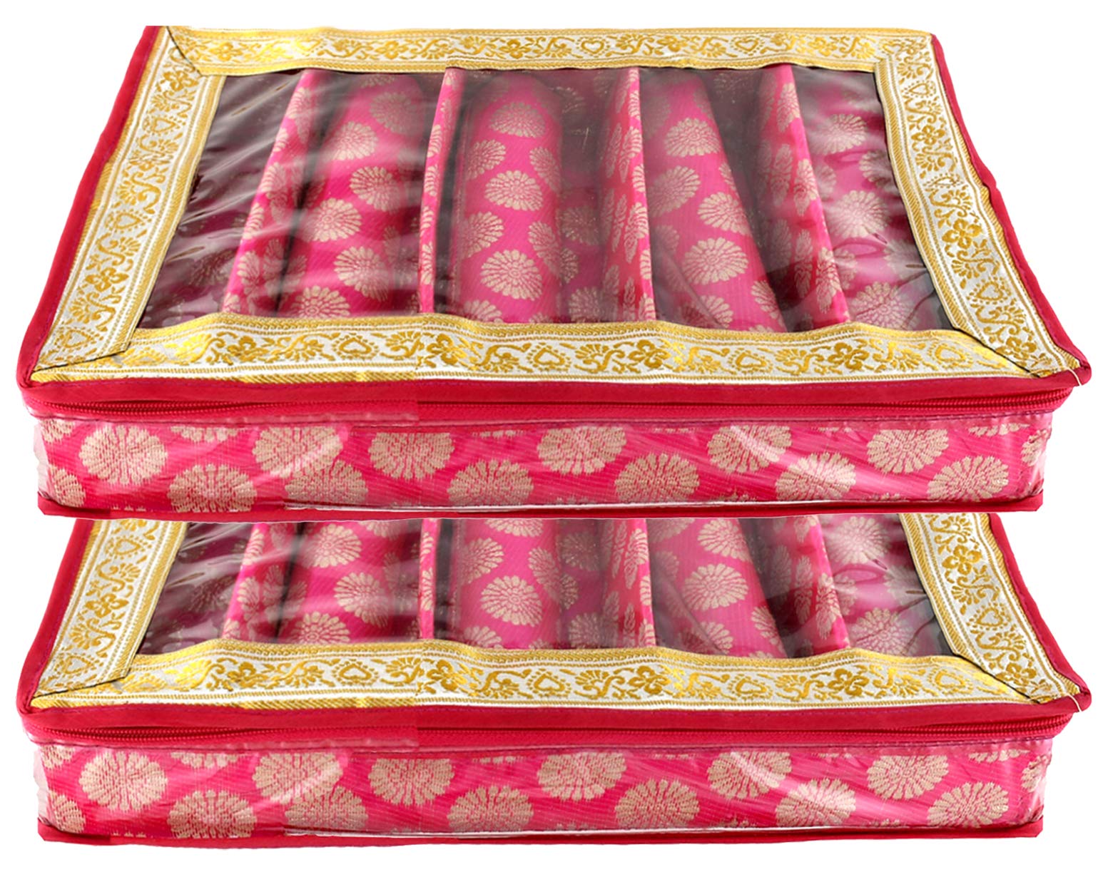 Kuber Industries Carry Design Brocade Hardboard 2 Pieces Five Rod Bangle Box (Pink) -CTKTC38803