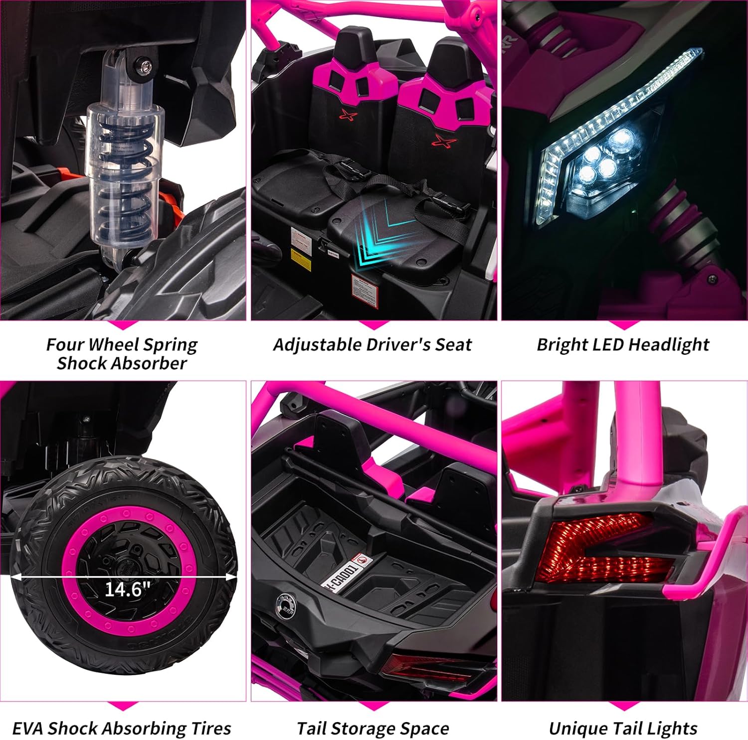 2 Seats Ride on UTV with Remote Control for Kids, 2 * 24V Batteries 4 * 200W Motors Licensed by CAN-AM UTV,23" Seats Width Electric Vehicle, EVA Wheels,Music,Head+Tail Light,Max Load 130LBS,Rose