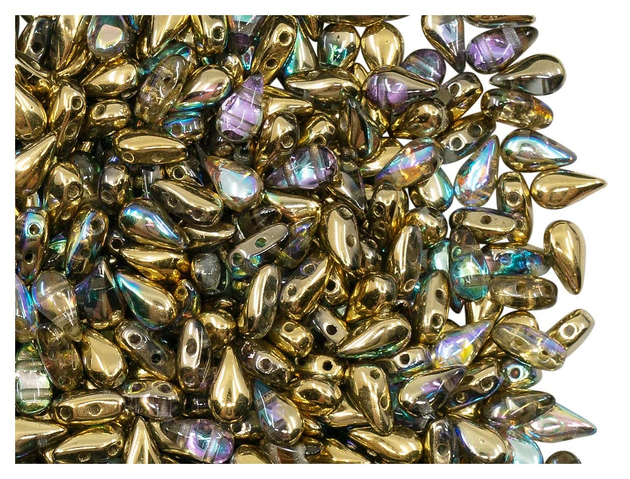 600pcs DropDuo Beads 3x6mm Two Holes, Czech Glass, Crystal Golden Rainbow