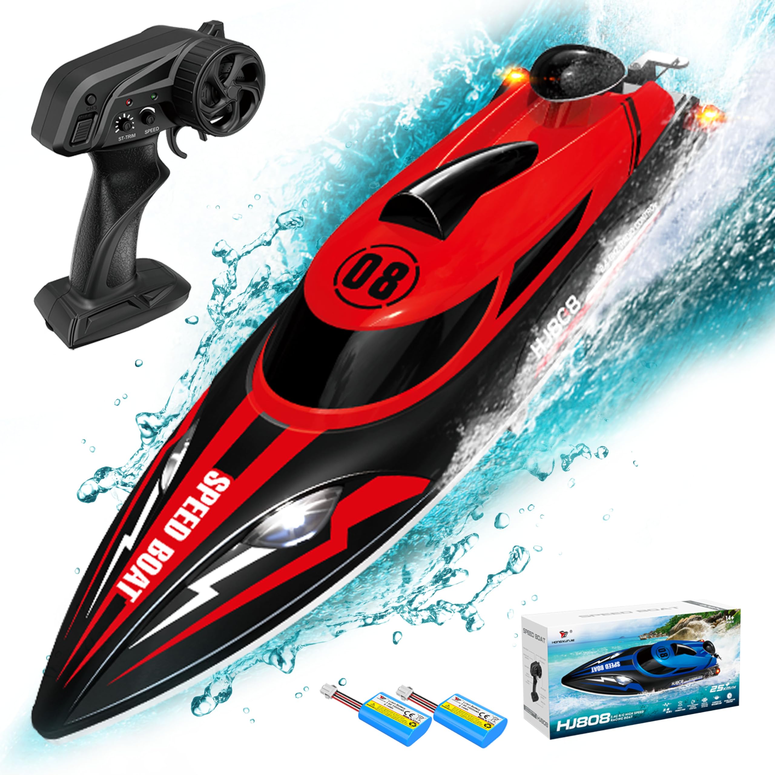 2.4GHz Remote Control Boat, 22+ MPH RC Jet Boats, for Adults Kids Enthusiasts, Fast Speed Racing Boat for Lake, River, Pool (Red)