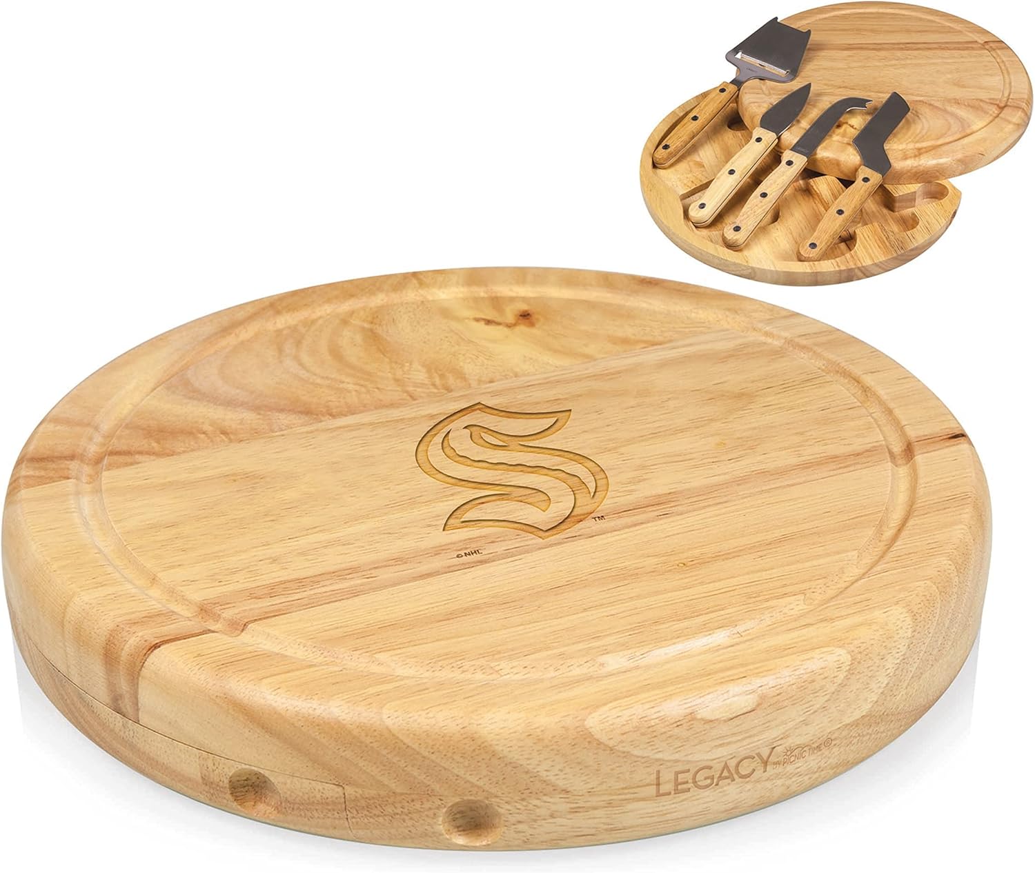 PICNIC TIME NHL Seattle Kraken Circo Cheese Board and Knife Set, Charcuterie Board Set, Wood Cutting Board, (Parawood)