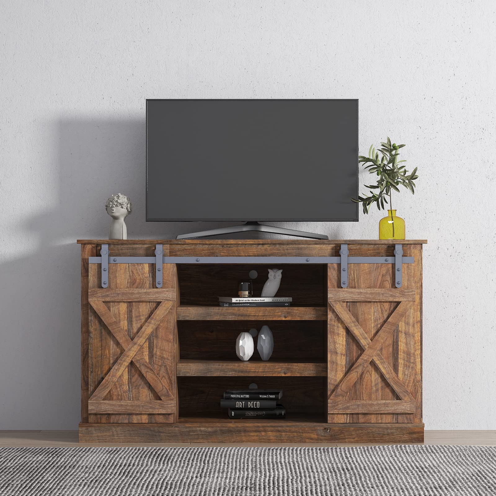 Buy Farmhouse Sliding Barn Door TV Stand, Modern Entertainment Center