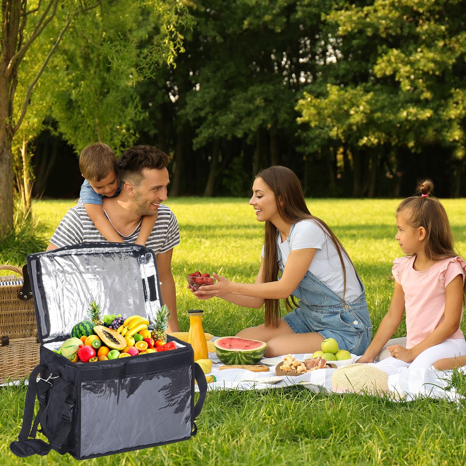 PATIKIL Térmica Bolsa para Comida Entrega XL, 16.5"x11.4"x11.8" Térmica Entrega Bolsa con Divisor, Catering Térmica Comida Bolsa para Pizza Caliente/Frio Comida, Negro (32L)