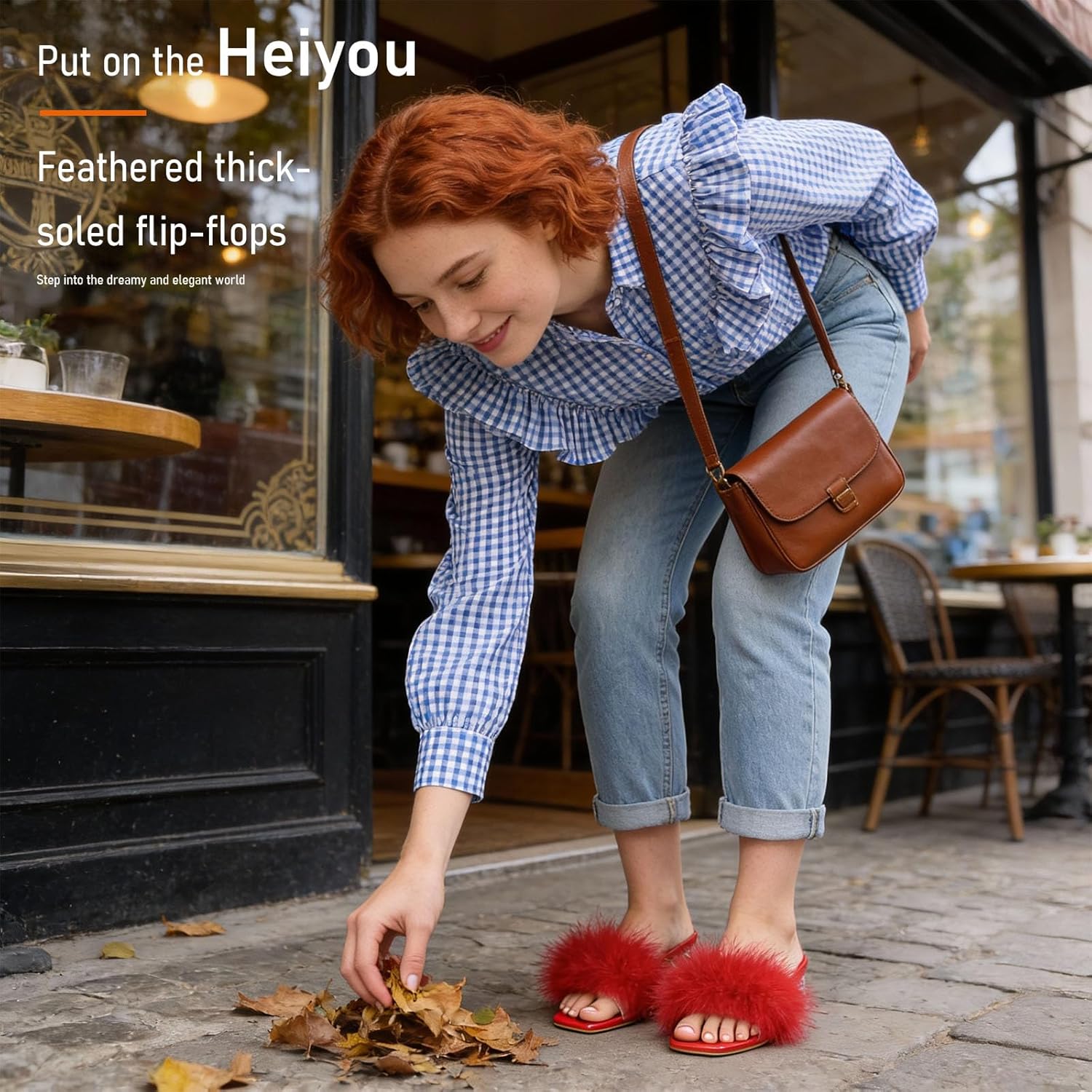 Women's Square Toe Heeled Sandals Low Block Chunky Heels Clear Mules Fluffy Feather Slip on Wedding Bridal Party Dress Shoes - Image 4