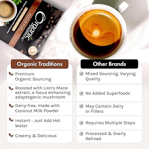 Miniatura 3 de Café de hongos Organic Traditions Focus Fuel - Café orgánico instantáneo de hongos con melena de león, adaptógenos, MCT y leche de coco en polvo,