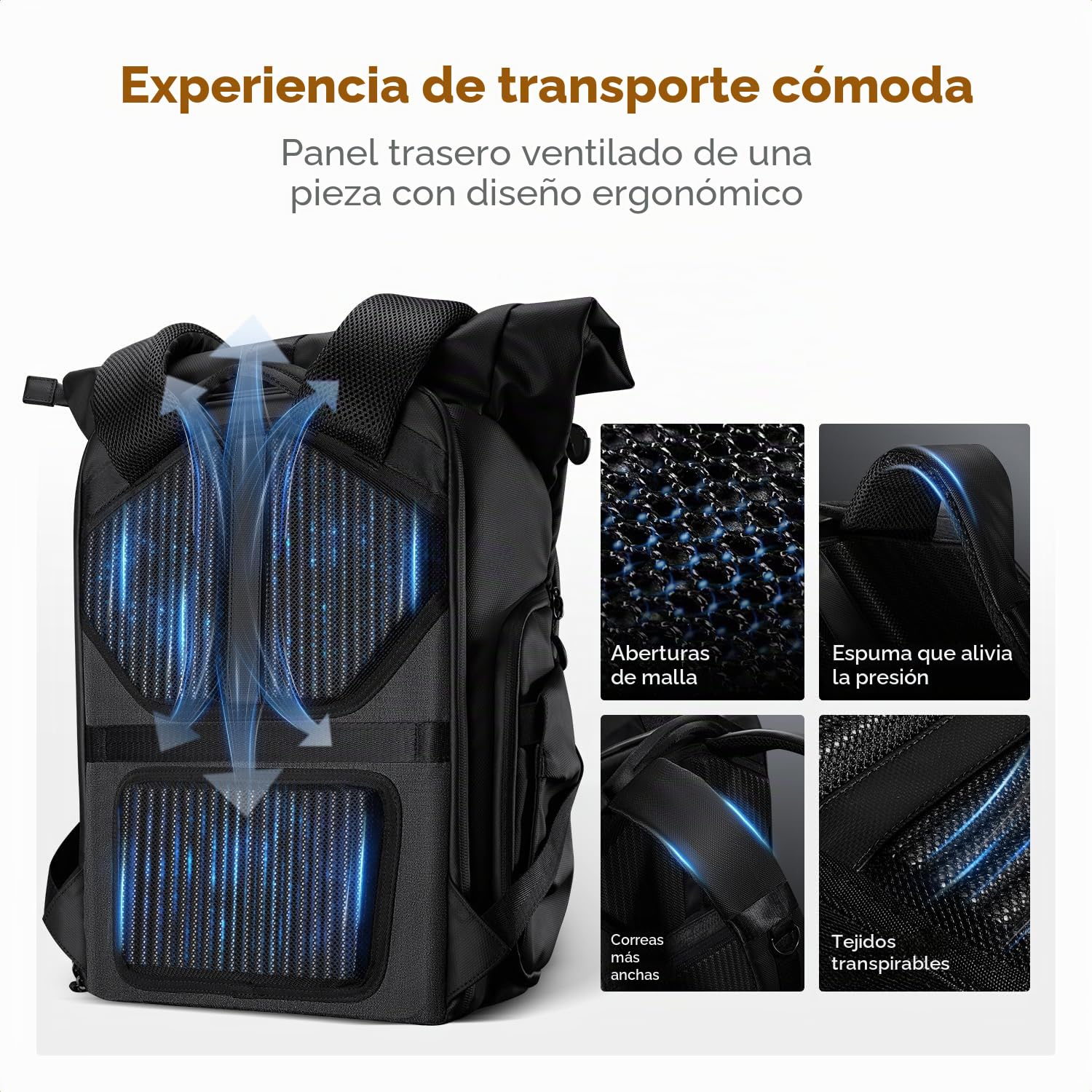 K&F CONCEPT Mochila para Cámara, Mochila Fotográfica Impermeable con Compartimento para Laptop de 15.6 Pulgadas, Tapa Enrollable y Bolsillo Delantero Expandible con Acceso Lateral para Fotógrafos