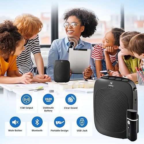 Miniatura 4 de Amplificador de voz Bluetooth con micrófono inalámbrico de solapa Lavalier para profesores, micrófono de clip de altavoz portátil, mini megáfono