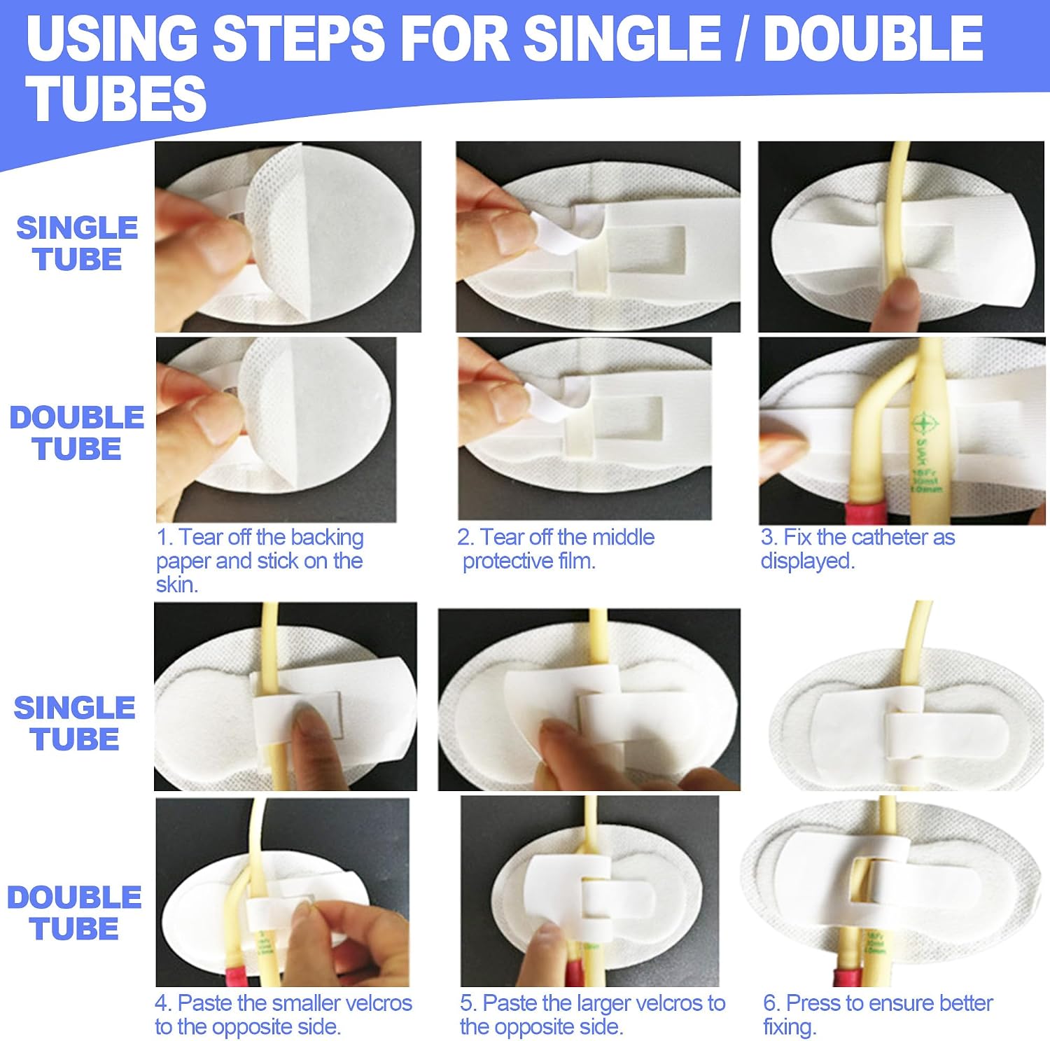 Foley Catheter Stabilization Device (Pack of 5) - Hold Single/Double Tube, G Tube and Feeding Tube in Place, Reduce Risk of Pulling Out - with Breathable Foam Anchor Hook and Loop Adhesive