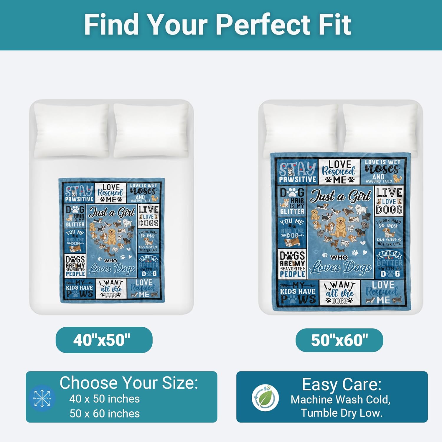 Dogs Blanket for Girls & Women, Cute Dogs Lover Gifts for Kids, Teens, Flannel Throw Blanket 40x50 Inch - Image 7