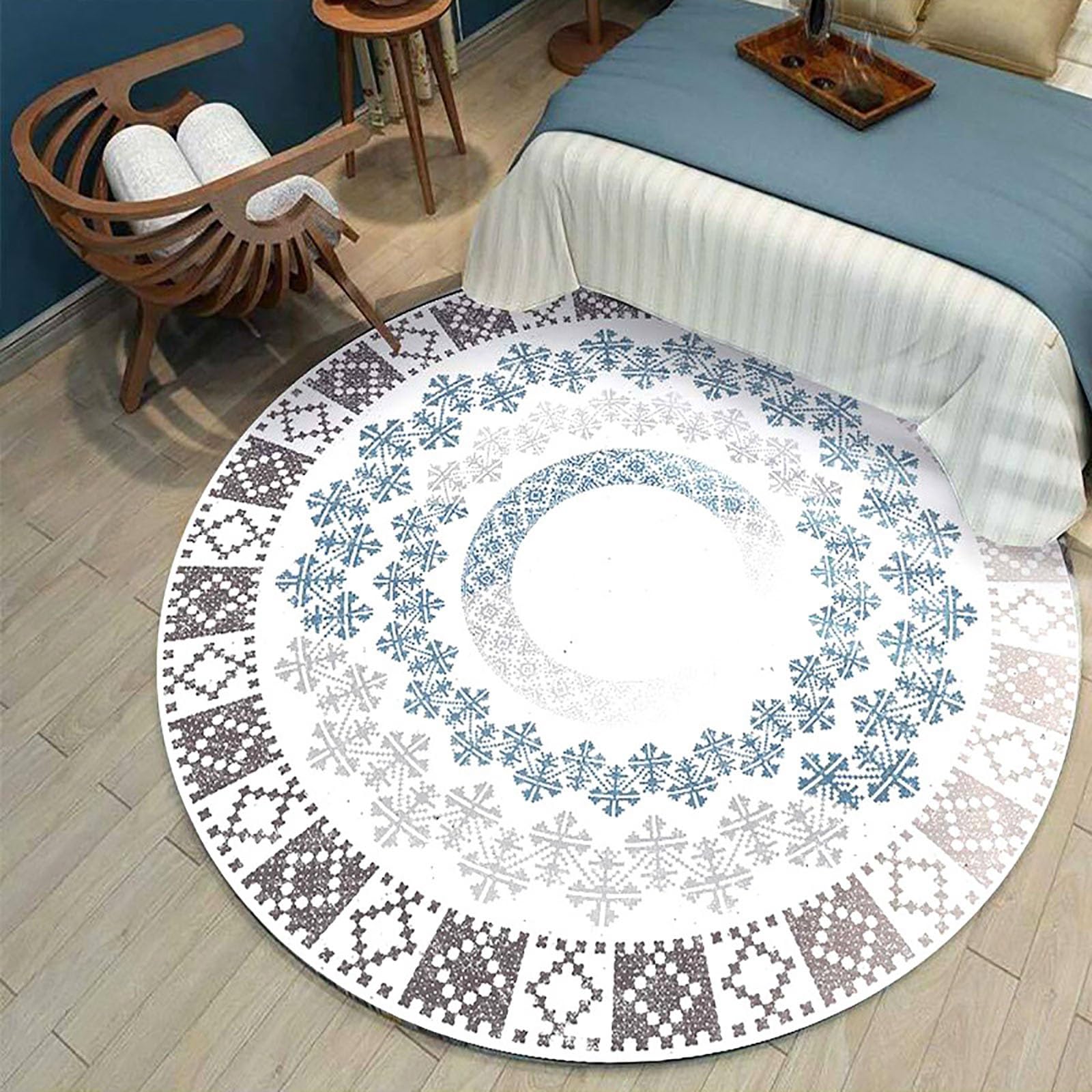 ZHONGZD Vloerkleed - Faux Cashmere tapijt, etnisch, rond, gestreept, geometrische print, zacht, comfortabel, wasbaar tapijt met antislip achterkant