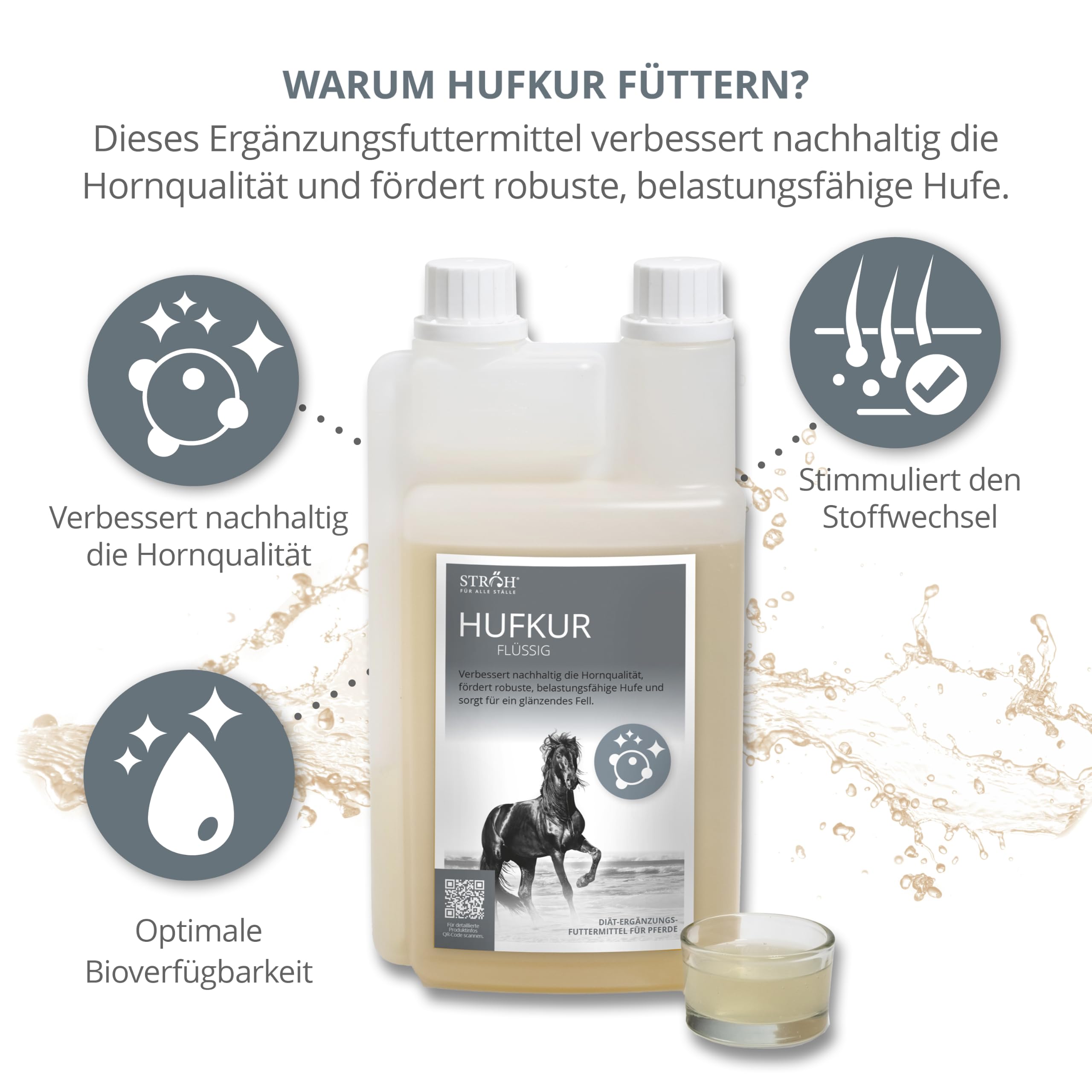 STRÖH Hufkur flüssig für Pferde 1L - Ergänzungsfutter mit Biotin & Zink