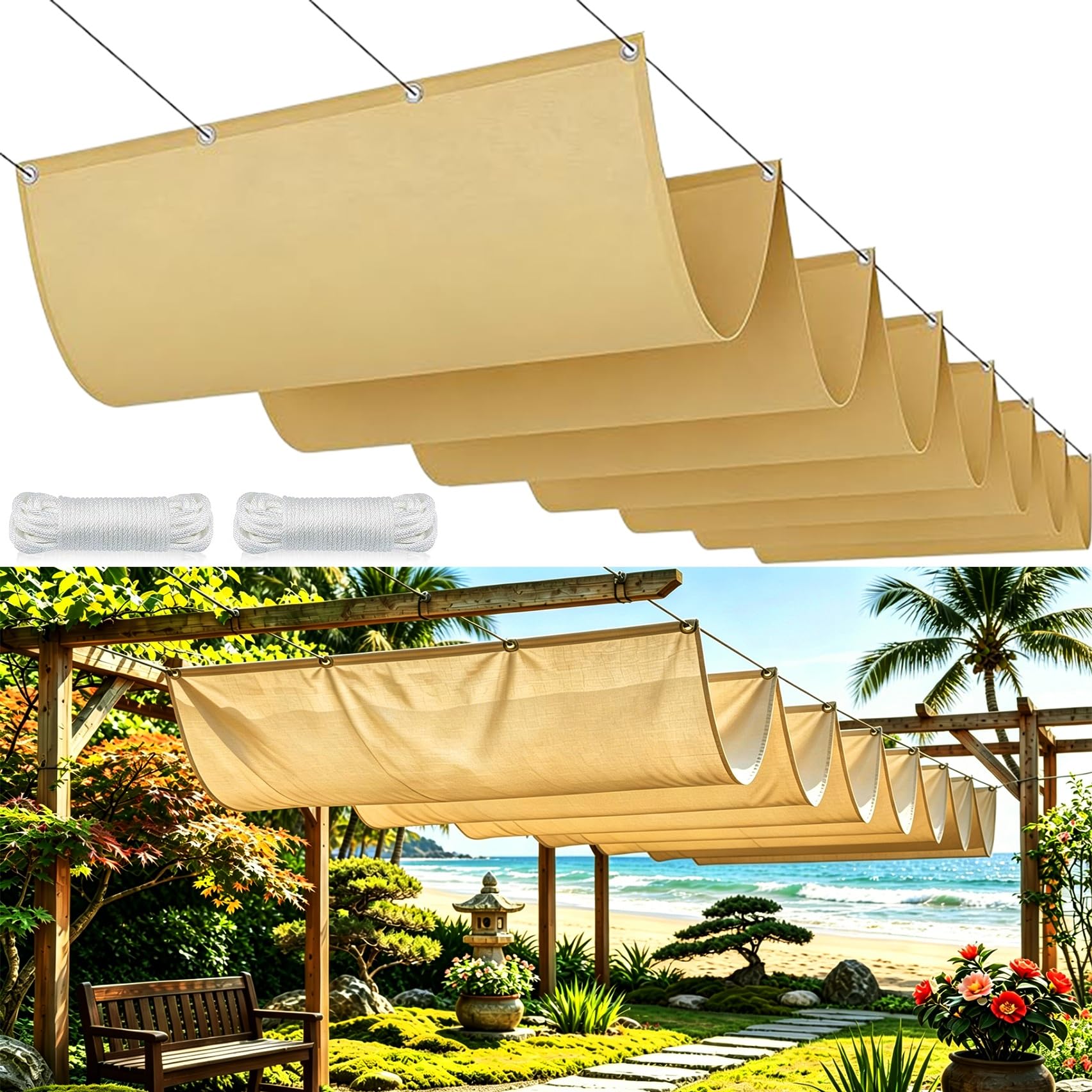 Voile ombrage rectangulaire imperméable 260x380 jaune sable protection solaire pour terrasse