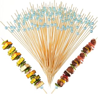 100 Pcs 8 Inch Long Blue Pearl Skewers Cocktail Picks, Party Favors