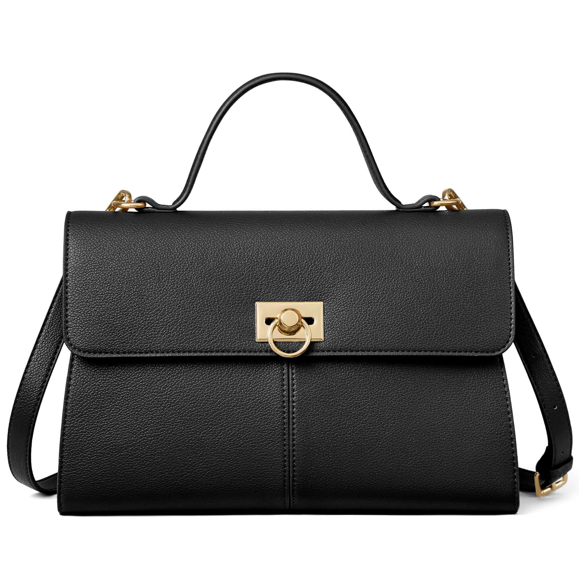 BOSTANTEN Handbags For Women Structured Top Handle Purse Vintage Satchel Top Handle Flap Handbag, Gold-Tone Lock, Vegan Leather, Spacious For Work, Everyday, Gift