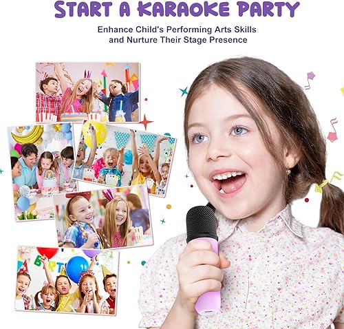Miniatura 10 de Mini máquina de karaoke para niños, portátil Bluetooth 5.3, luces LED con 2 micrófonos inalámbricos, regalos de karaoke para niñas, niños,