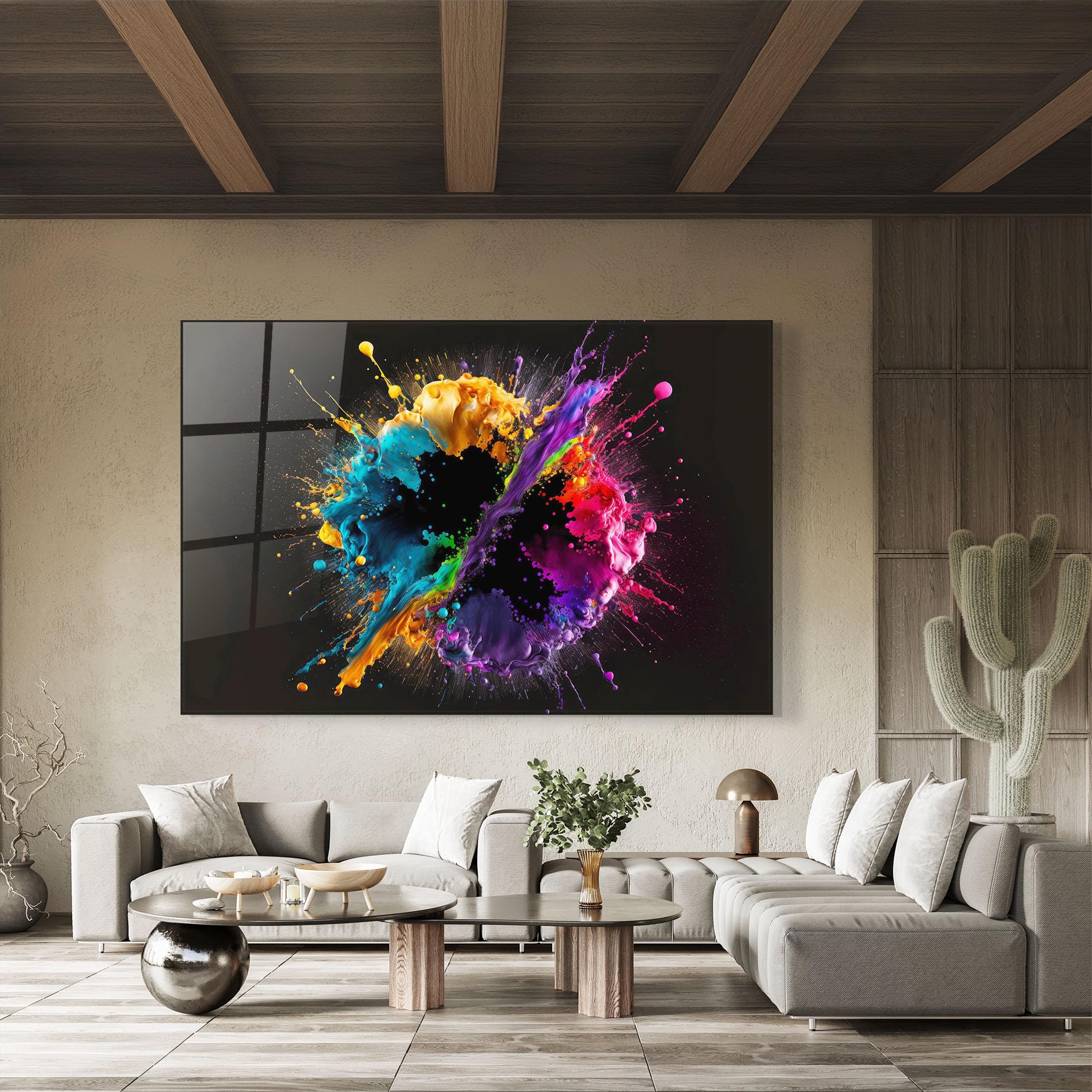 ARTHUB® Moderne impression sur verre 50x70 cm, 4mm verre trempé | Tableau en verre salon et chambre, Décoration murale moderne, Décoration intérieure, abstrait, Oily Splash Explosion