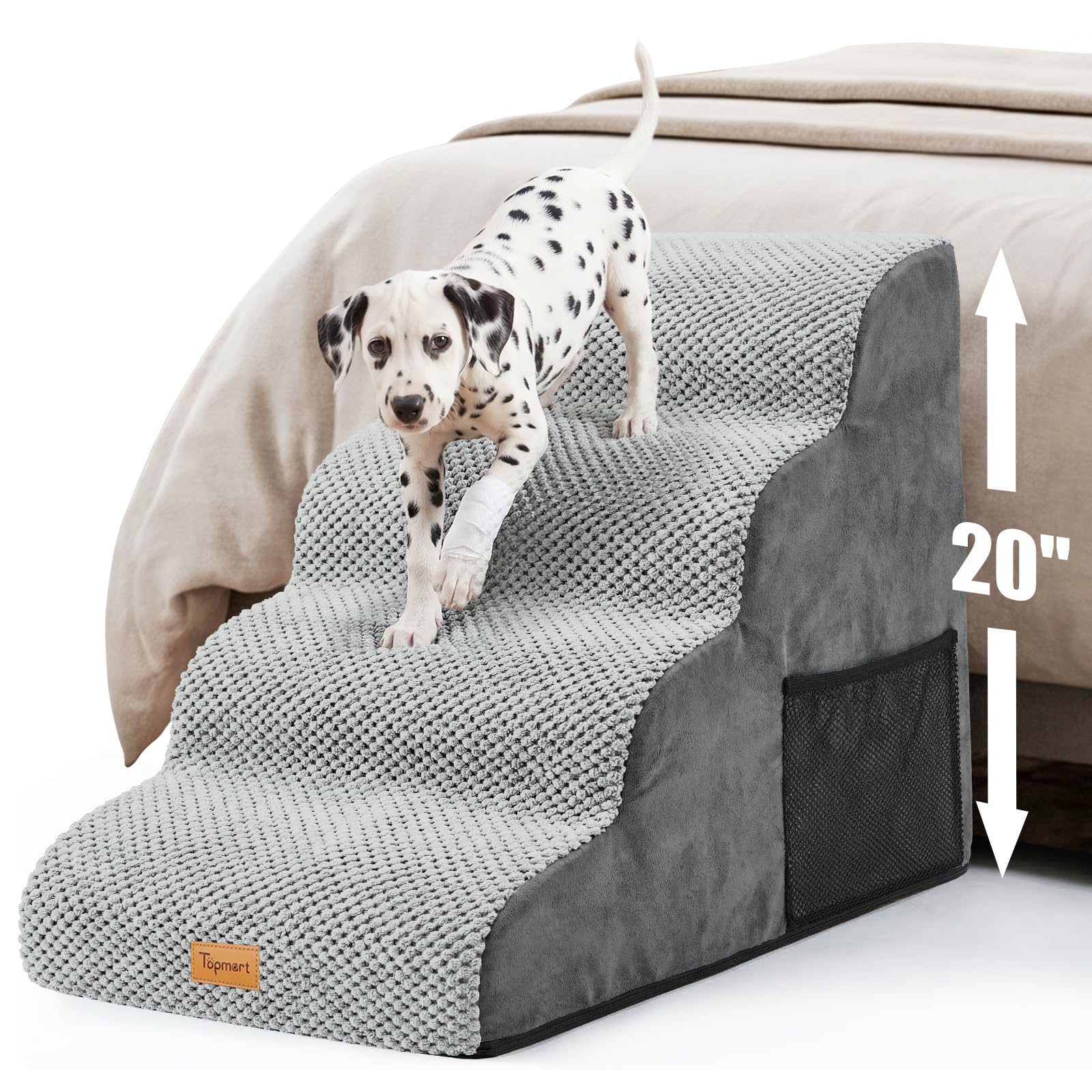Topmart High Density Foam Dog Stairs 4 Tiers,Extra Wide Deep Pet Steps