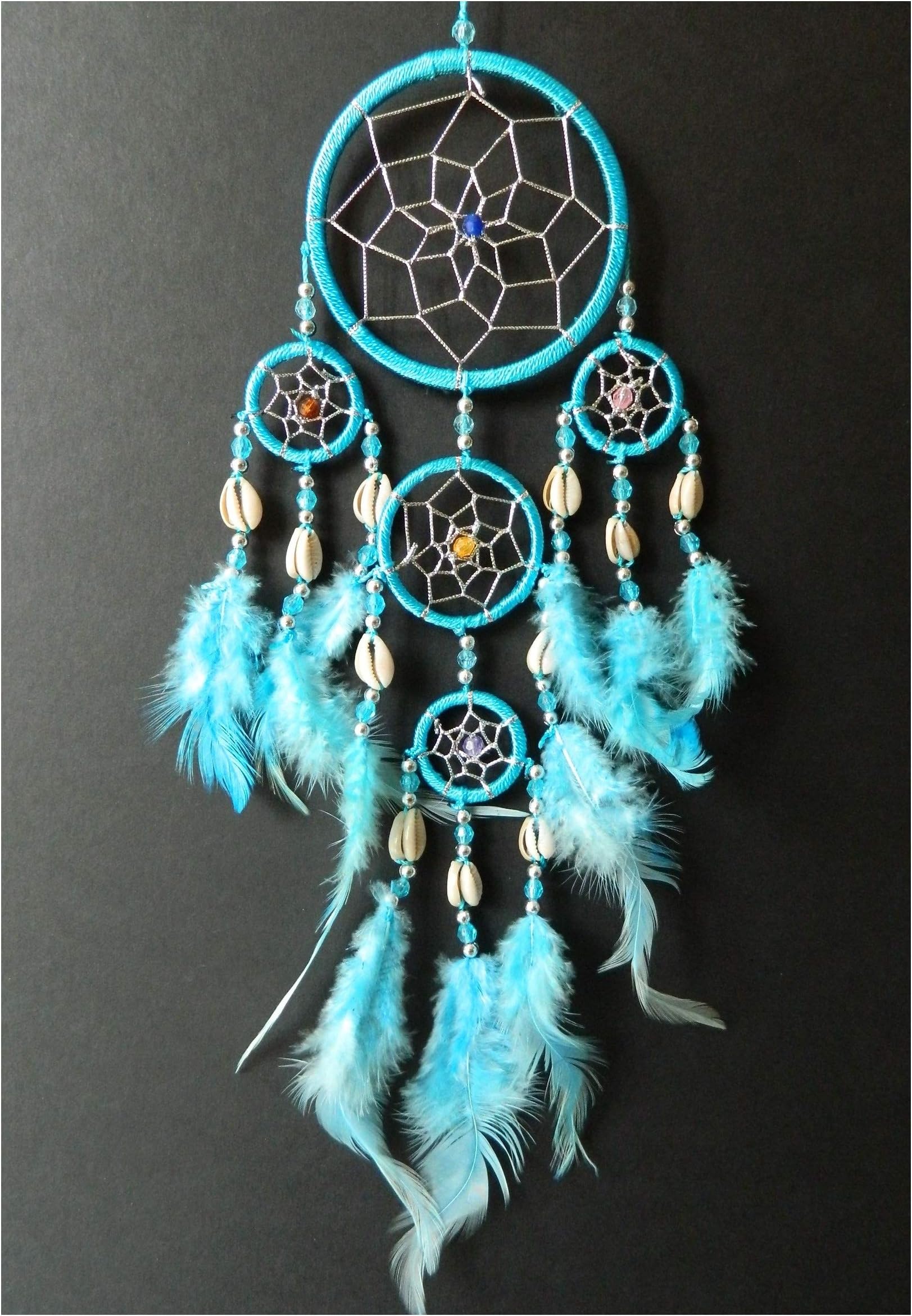 Bali unbranded handcrafted DREAMCATCHER TURQUOISE BLUE COWRIE SHELL DREAM CATCHER