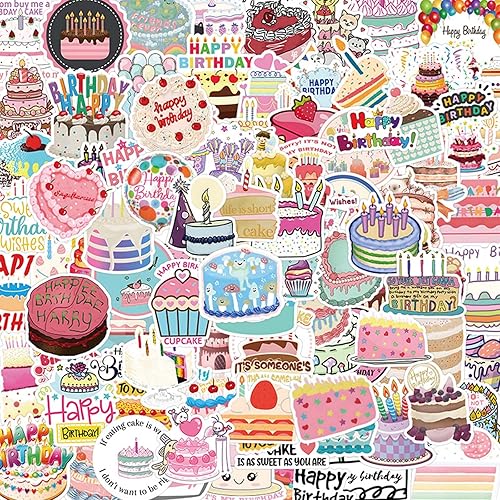 100 calcomanías de pastel de feliz cumpleaños para planificador, funda de teléfono, álbum de recortes, decoración de diarios de café, calcomanías de