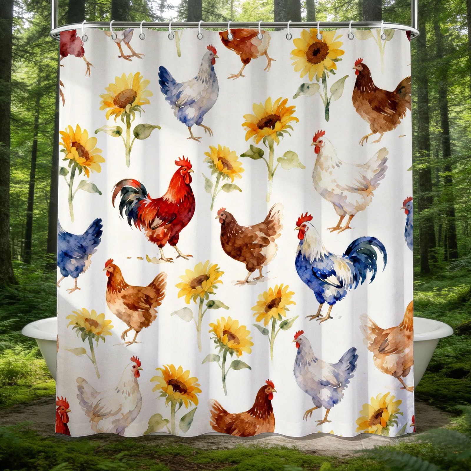 Hongduo 3D Cartoon Sunflower Shower Curtain for Stalls Bathtubs Farm Animal Bathroom Decor Shower Curtain Set Polyester Fabric Waterproof 180x200cm/71X79 Inch with Hooks