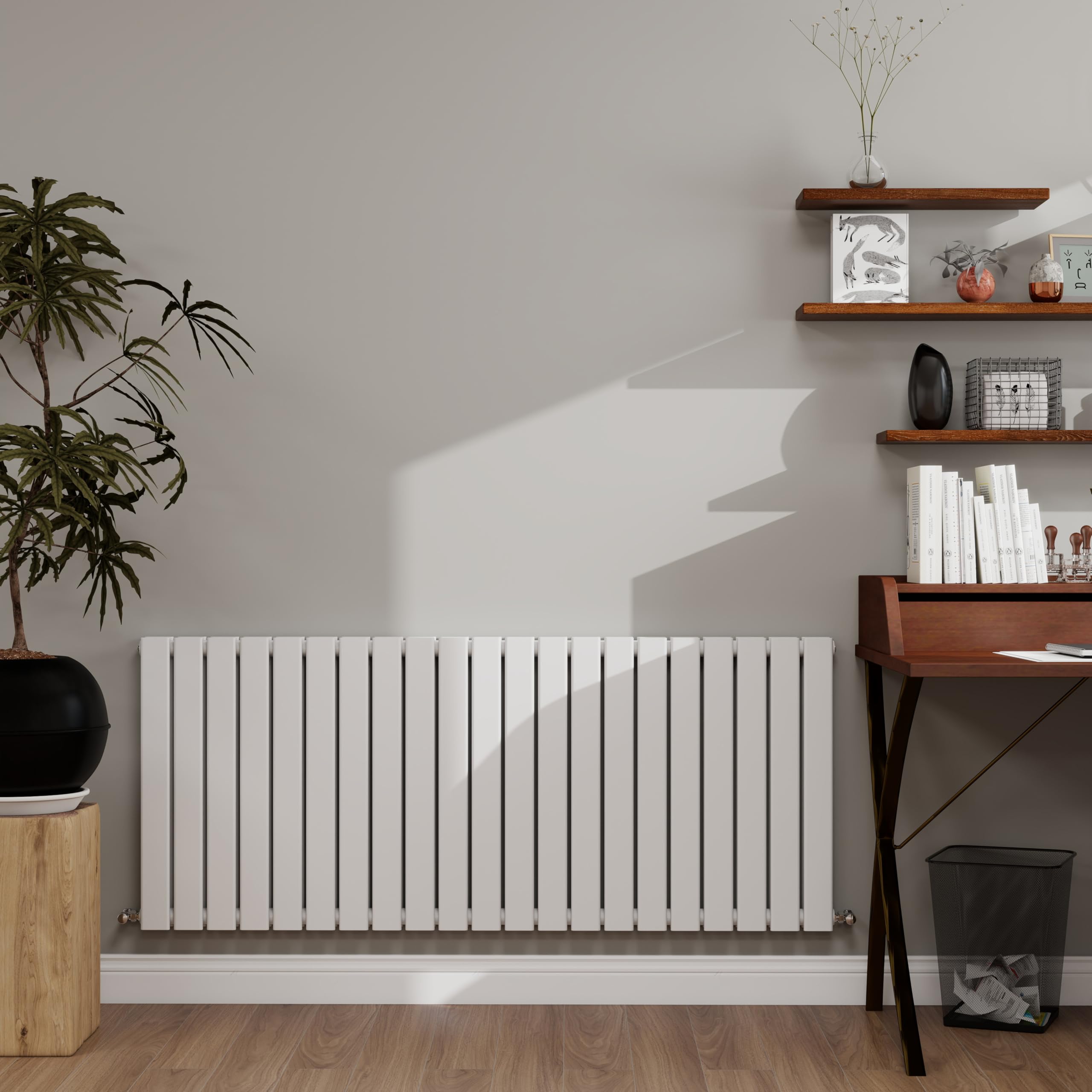 White Designer Radiator Horizontal 600×1428mm Double Flat Panel - Wall/Floor Mounted for Modern Multi-Scene & Central Heating 6422 BTU