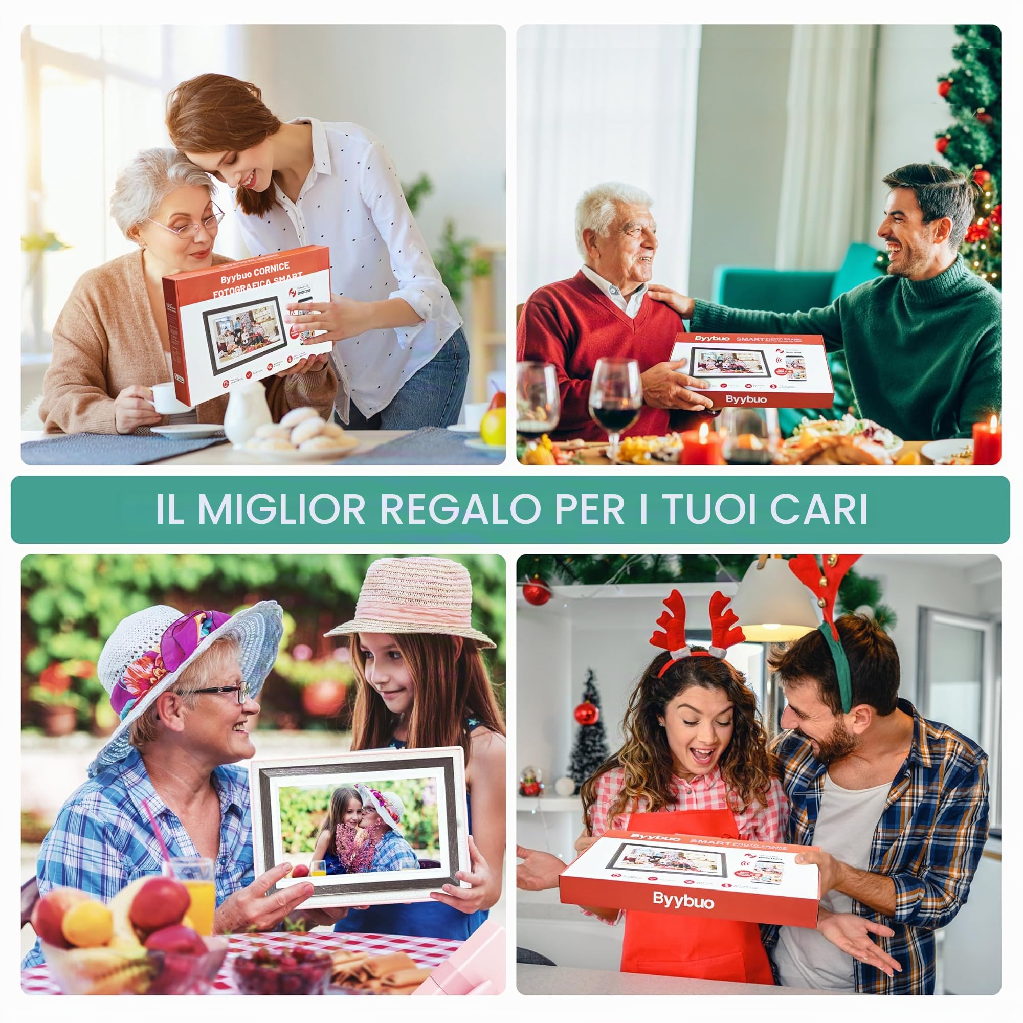 BYYBUO Cornice per foto digitale WiFi da 15,6 pollici, 1366 x 768 IPS Touchscreen, cornice digitale 32G noce marrone, condividere foto o video tramite l'app Frameo 2023