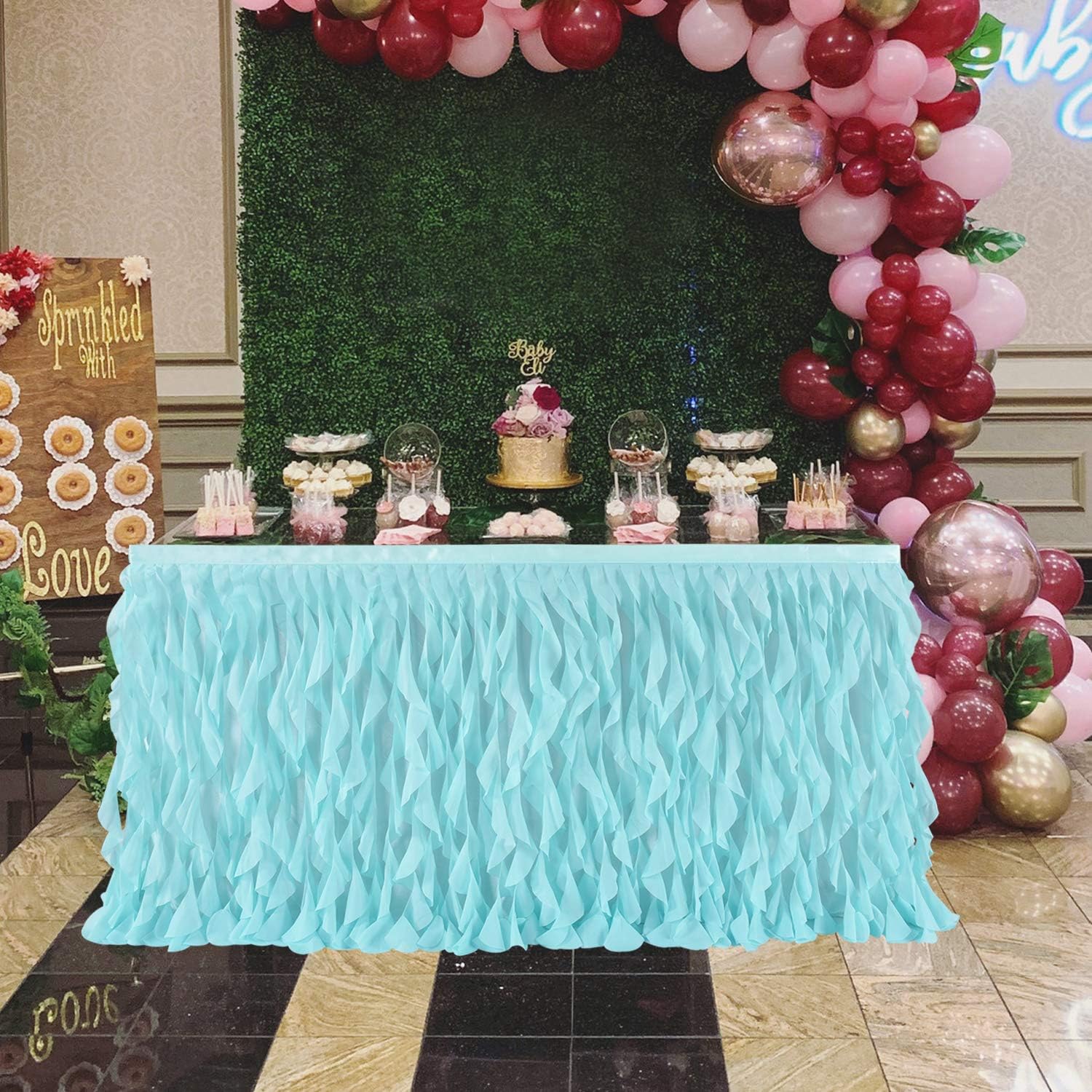 Leegleri チュール カーリー ウィロー テーブル スカート ラッフル チュチュ テーブル スカート 長方形テーブルまたはラウ