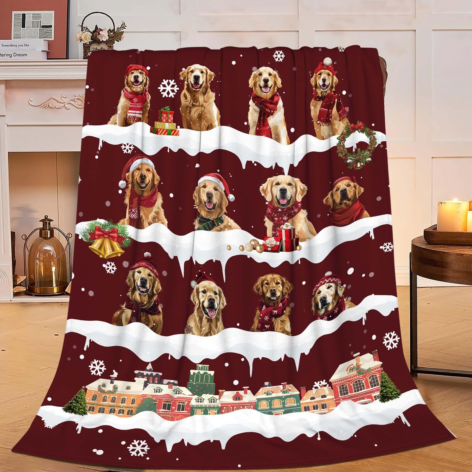 Golden Retriever Throw Blanket Christmas Golden Retriever Dog Gifts for Kids Girls Boys Adults Women Men Soft Cozy Warm Plush Fluffy Fuzzy Fleece Blanket Birthday Festival Home Decor 40''X50''