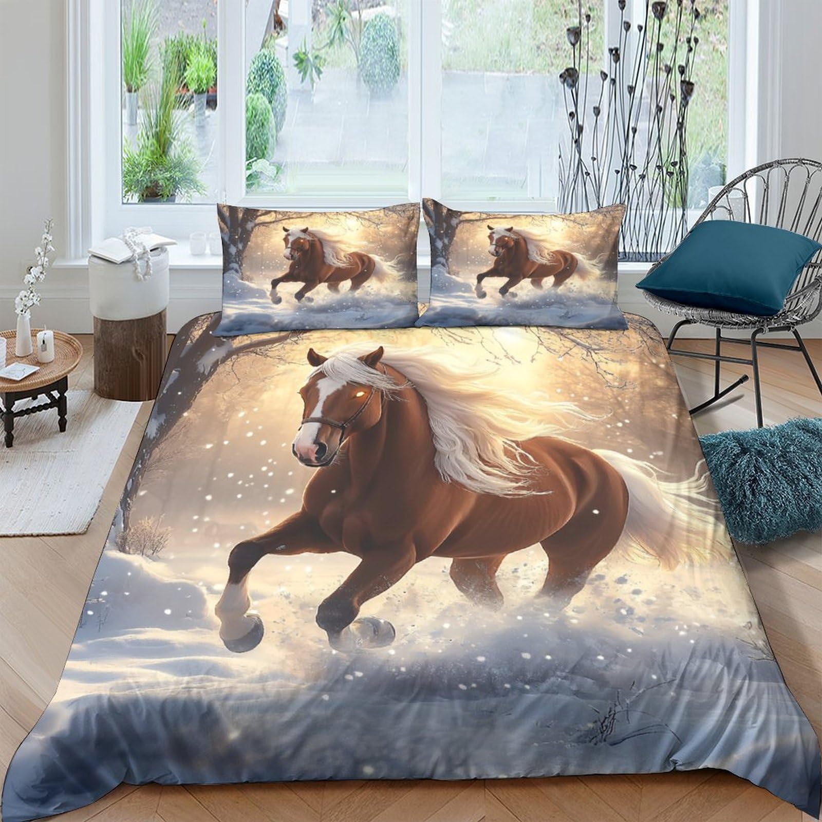 Ctjqhvkz Style-6 3D Printed Brown Horse Fitted Sheet Microfiber Soft Anti-Slip Stallion Bed Cover For Bedroom Guestroom Dorm Decor Single（135X200cm）