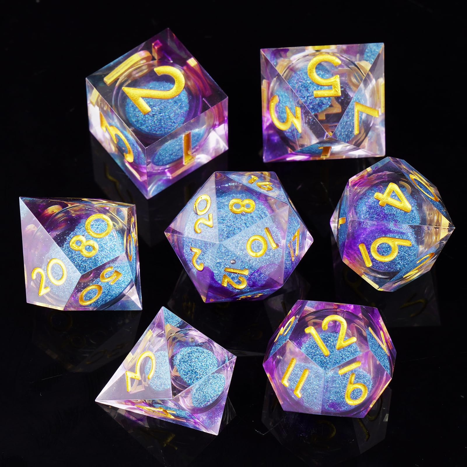 ORUZA 7 PCS Liquid Core DND Dice Resin Sharp Edge Dice Polyhedral D&D Dice Set for Dungeons and Dragons RPG MTG Role Playing Game Dice D20 D12 D10 D8 D6 D4 D% - Image 4