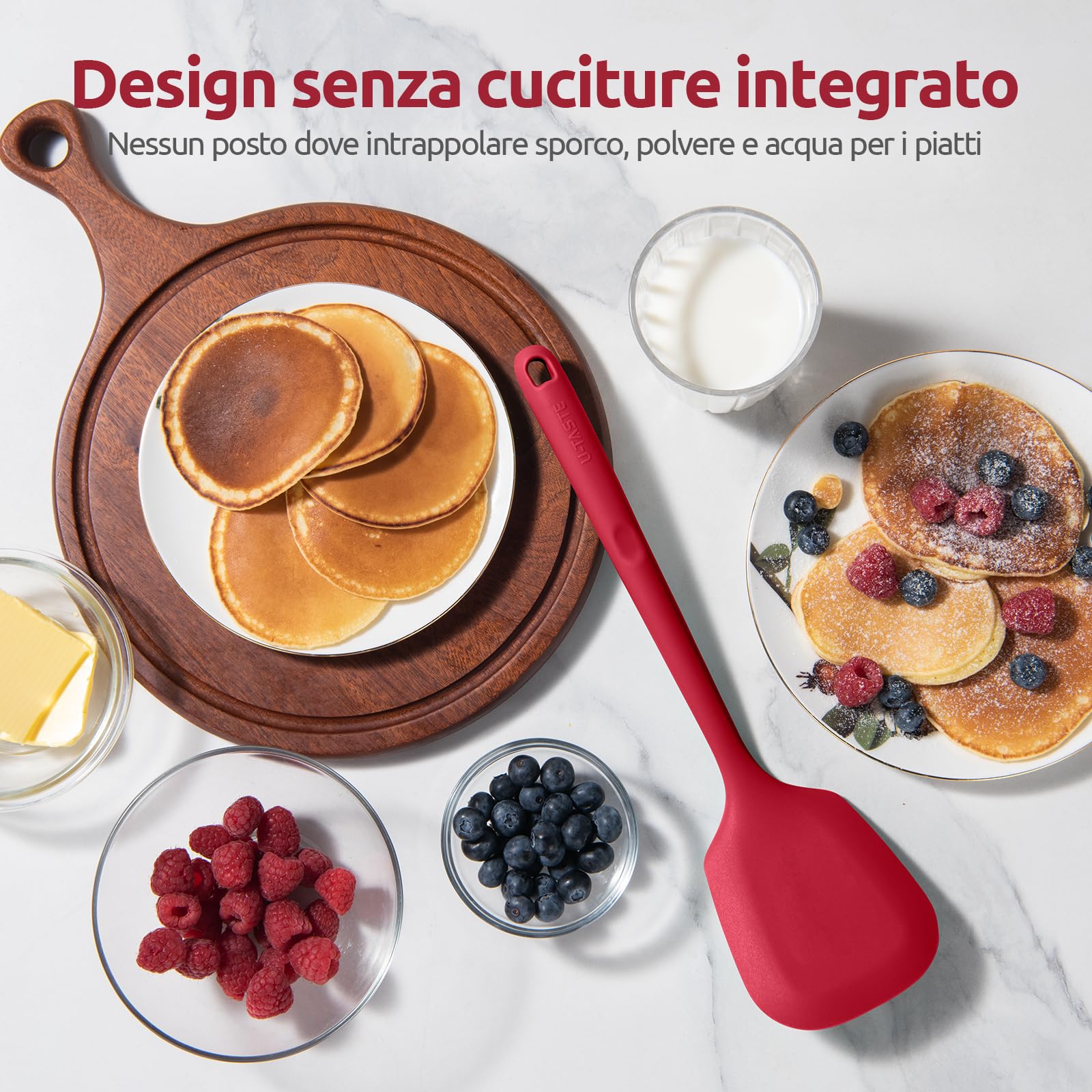 U-Taste Extra lunga spatola in silicone: Spatola da cucina solida e scanalata resistente al calore a 315 ℃, flipper da cucina per friggere pancakes di pesce (Rosso, 2 pezzi)