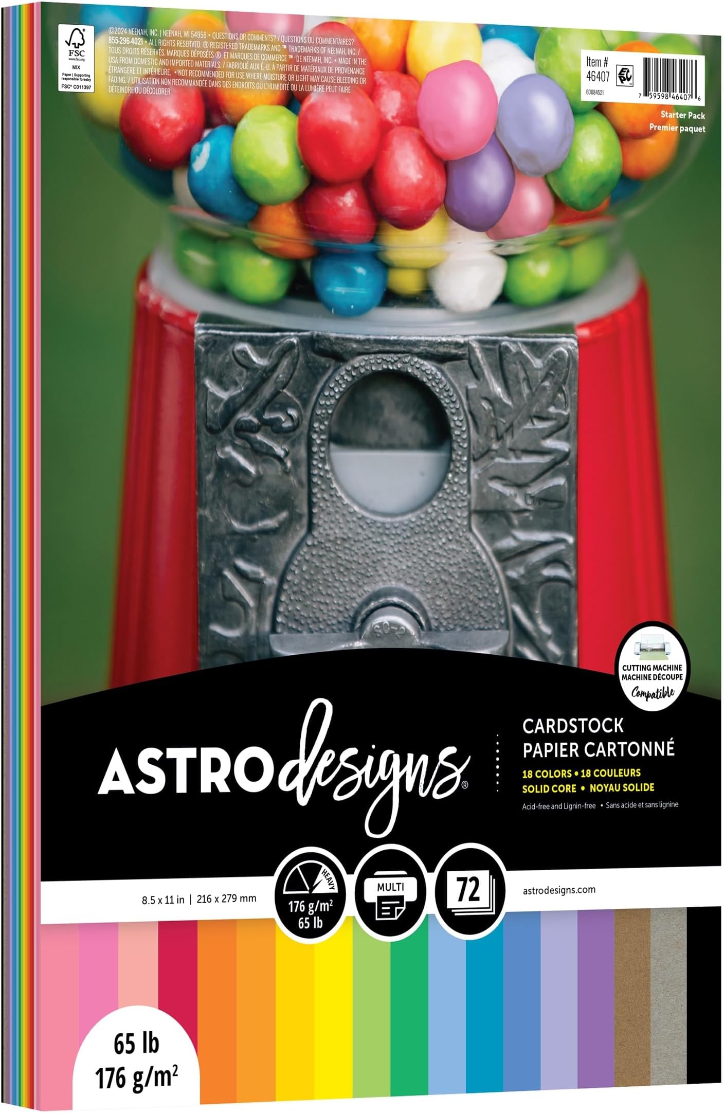 Neenah Astrodesigns Cardstock Pack 8.5"X11" 72/Pkg - 18 Bold & Vivid Colors
