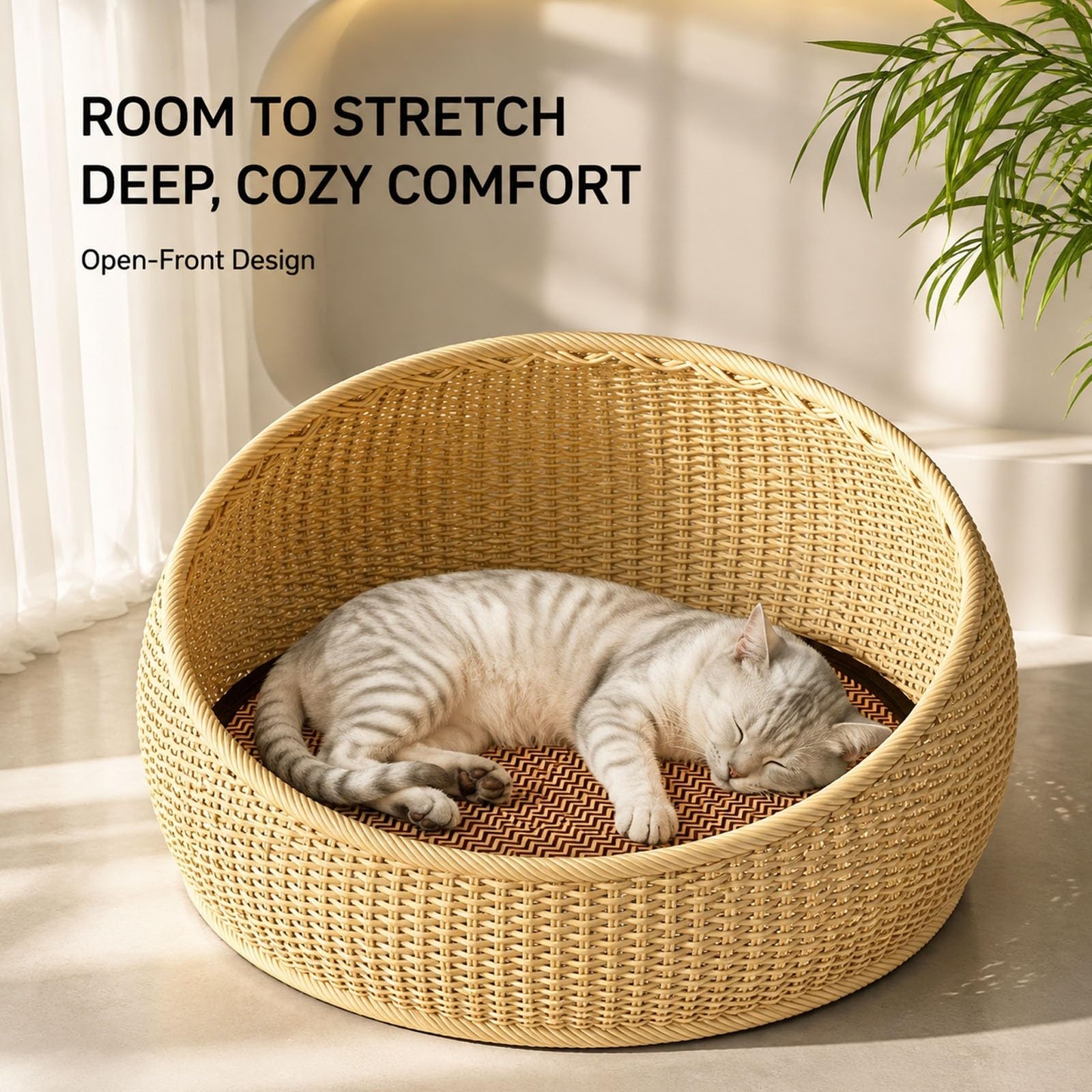 Generico Cuccia Rotonda per Gatti in Rattan Con Cuscino in Cotone, Lavabile