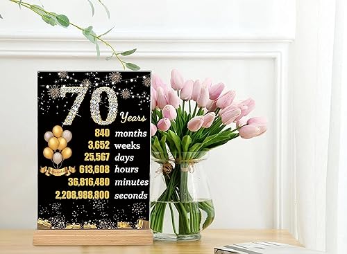 Miniatura 5 de ArtAubrey Regalo de cumpleaños número 70 para mujeres y hombres, suministros de fiesta de 1953 de doble cara, tema de 1953, póster acrílico dorado