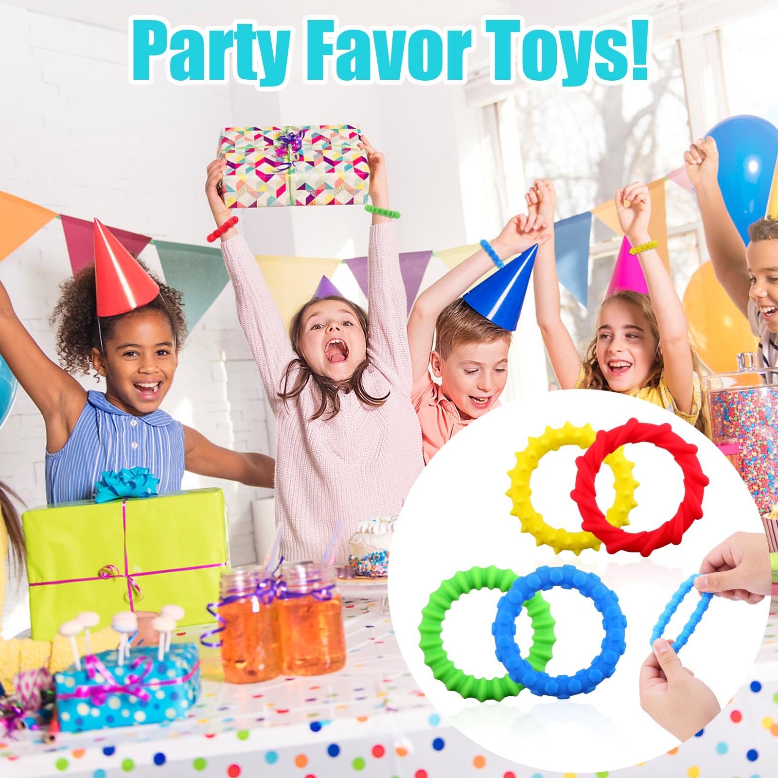 4szt Zabawki Sensoryczne Fidget, Sensoryczna Bransoletka z Teksturą dla Dzieci Uspokajająca i Cicha Rozciągliwa Zabawka Dotykowa Silikonowa dla Prezent dla Dziecka o Specjalnych Potrzebach
