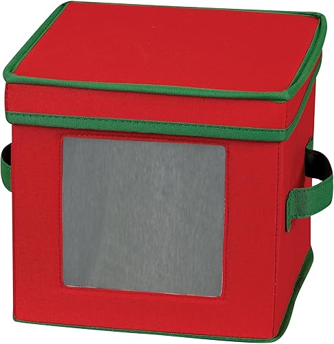 Household Essentials 532 Rojo - Contenedor para almacenamiento de vajilla navideña de porcelana, para platos o tazones de postre, tapa removible,