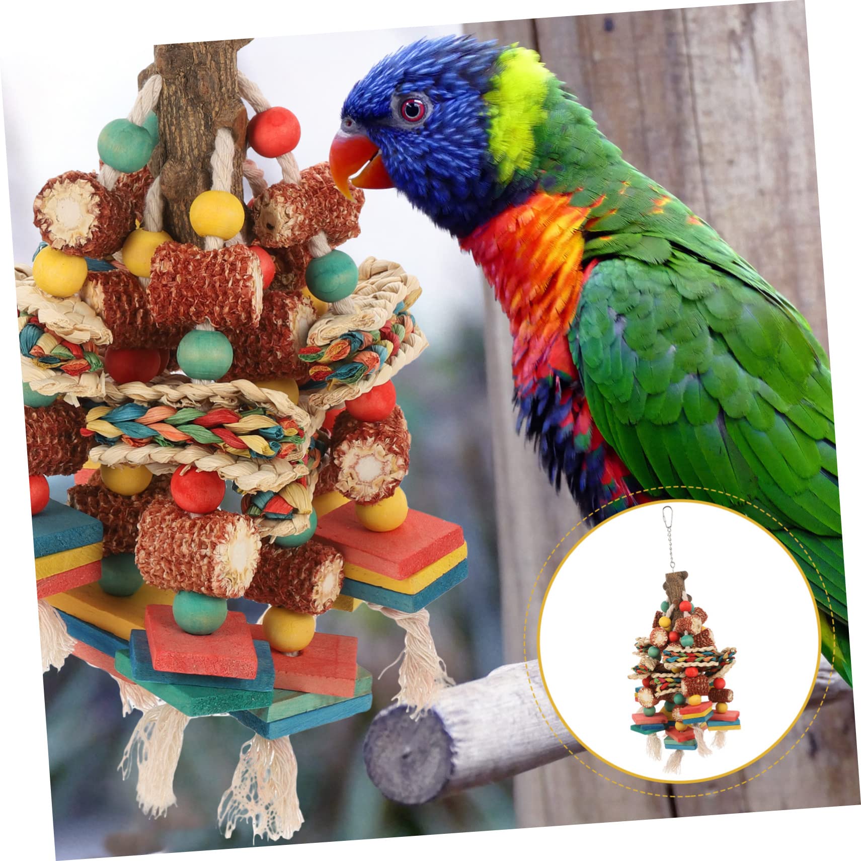 Happyyami Papageienspielzeug Aus Holz Vogelfutter Spielzeug Für Mittelgroße Papageien Hängendes Spielzeug Mit Hakendesign Für Vogelkäfig