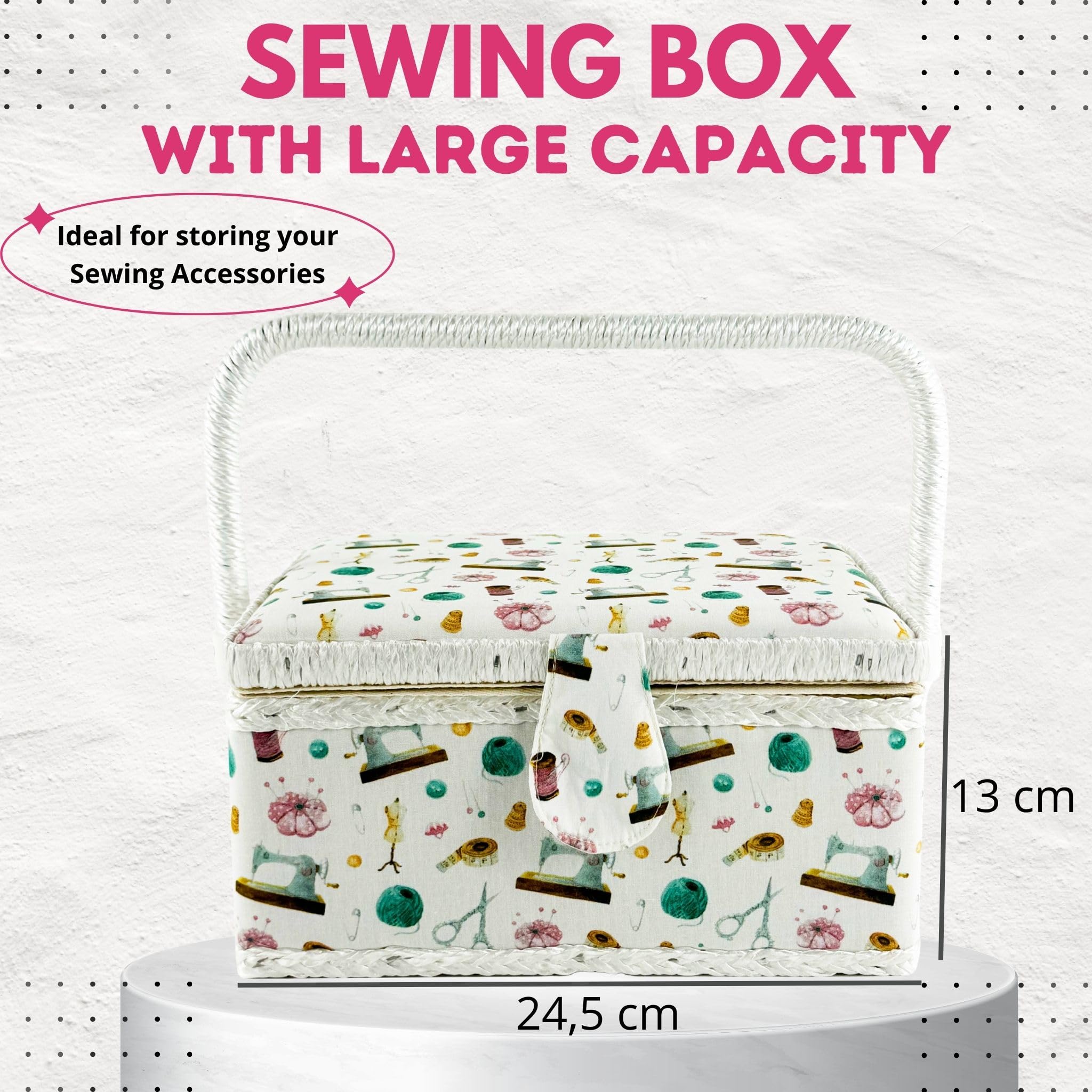 SusggO 140 pezzi da cucito con accessori e guida basica punti. Cucito Legno foderato Tessuto Cucito Accessori Kit Cucito per Adulti Scatola Cucitura Regole di Cucito Modello Patchwork (BIANCO)
