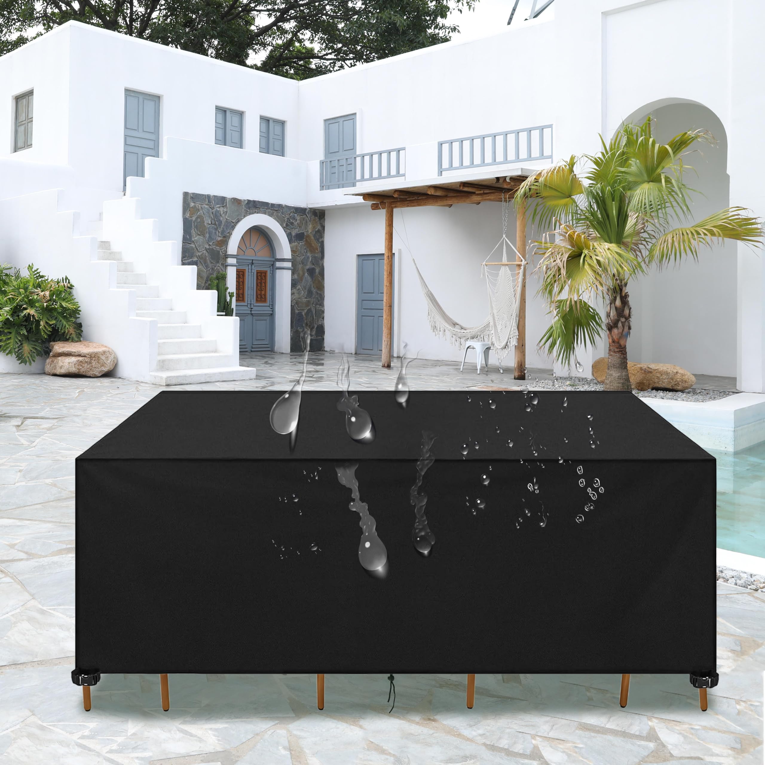 XIANGPEIFBH Outdoor Furniture Patio Table Covers 280x150x100cm/LxWxH Rectangular Anti-UV 420D Oxford Fabric, Patio & Rattan Garden Waterproof Garden Furniture Covers Sofa Outdoor Dining Dust Black