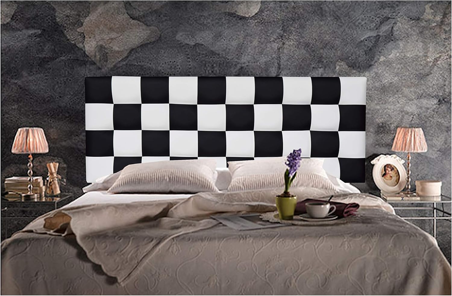 ONEK-DECCO Cabecero de Cama en Polipiel de Dormitorio Mod. Kansas Patchwork 2 Colores Blanco-Negro para Cama de niño, Juvenil y Matrimonio (Diferente COMBINACIÓN, 200x70)
