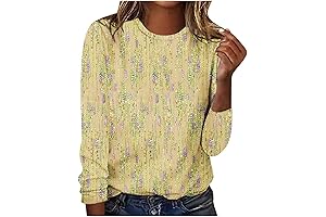 Trendy Women's Glitter Print Long Sleeve Tie-Neck Blouse