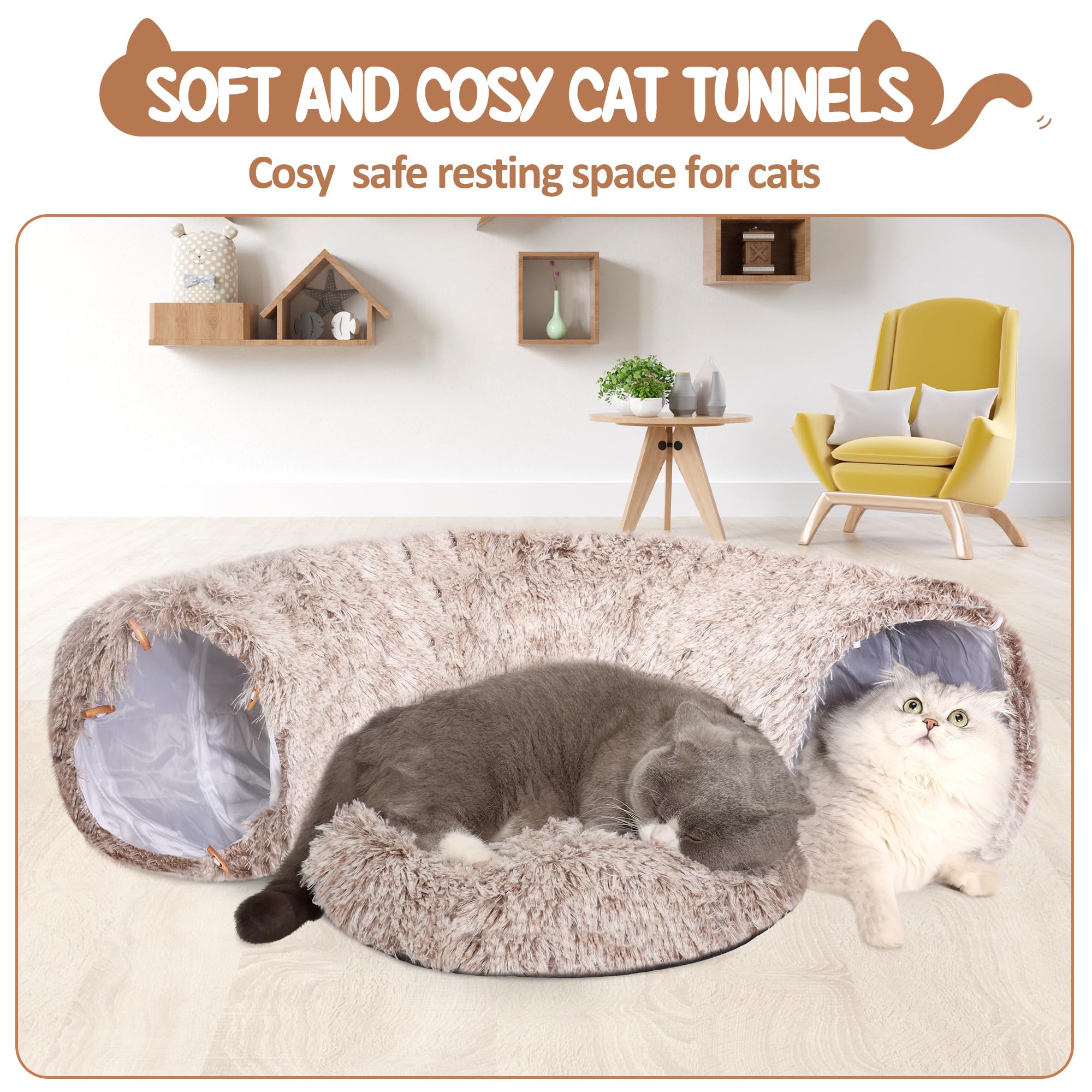 Cama tipo túnel para gatos de interior, suave felpa Peekaboo Cat Cueva Donut Túnel para gatitos, cachorros, conejos, hurones