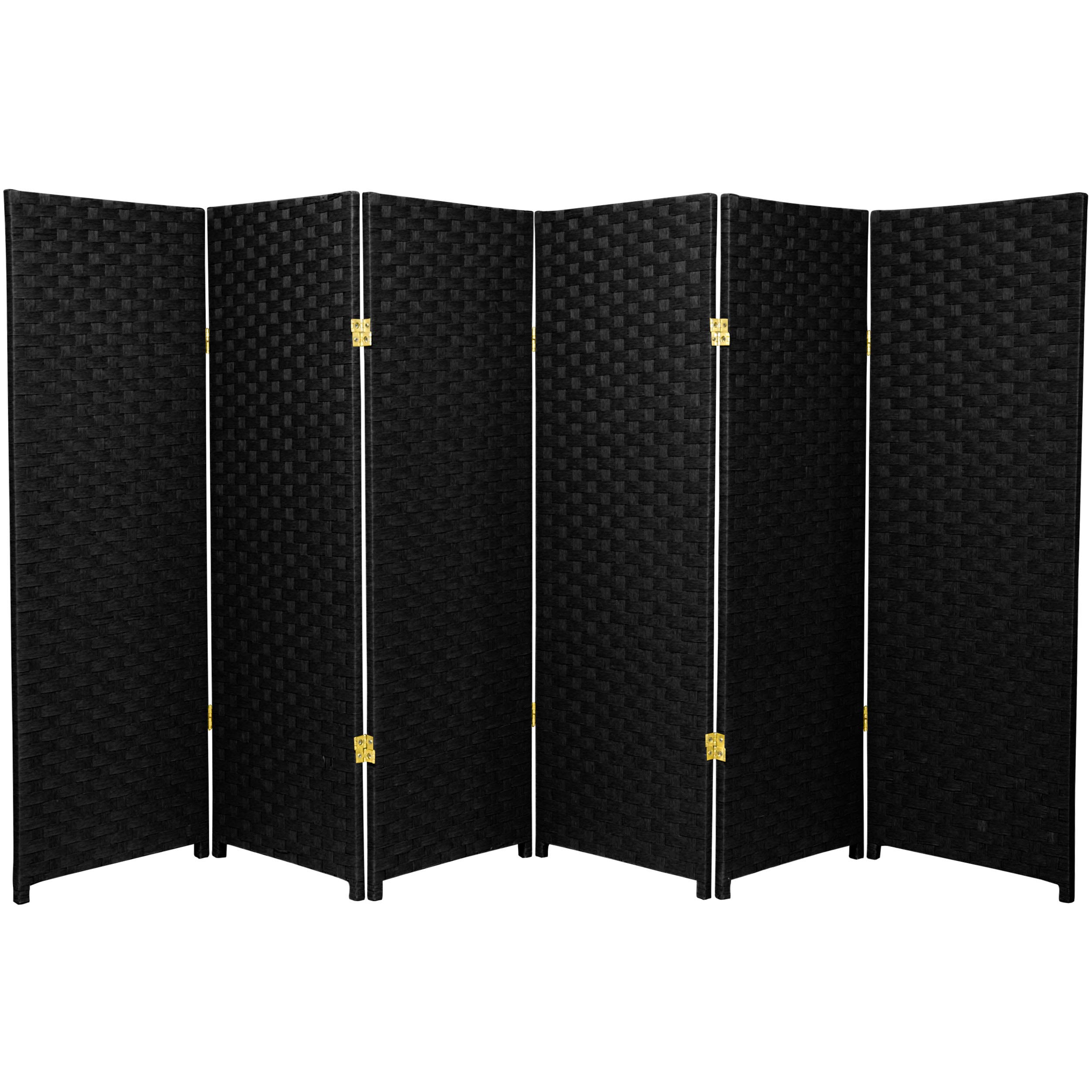 4 ft. Short Woven Fiber Folding Screen - Black - 6 Panel