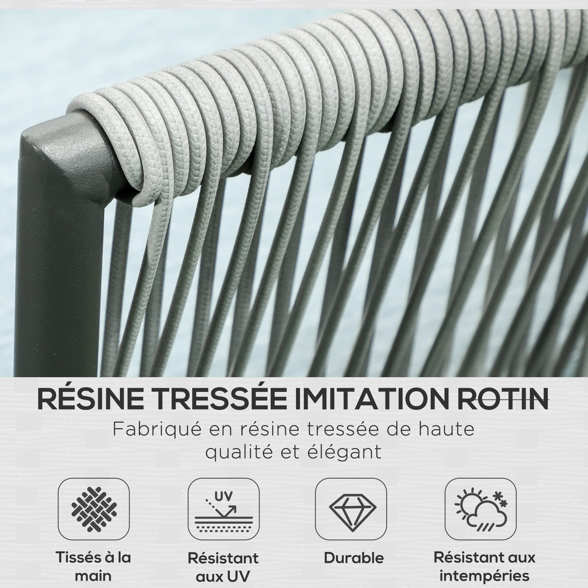 Outsunny Salon de Jardin d'angle en résine tressée 4 pièces avec 2 canapé d'angle 2 Places + 1 canapé d'angle 1 Place + Table Basse Coussins Inclus Cadre en Aluminium Gris