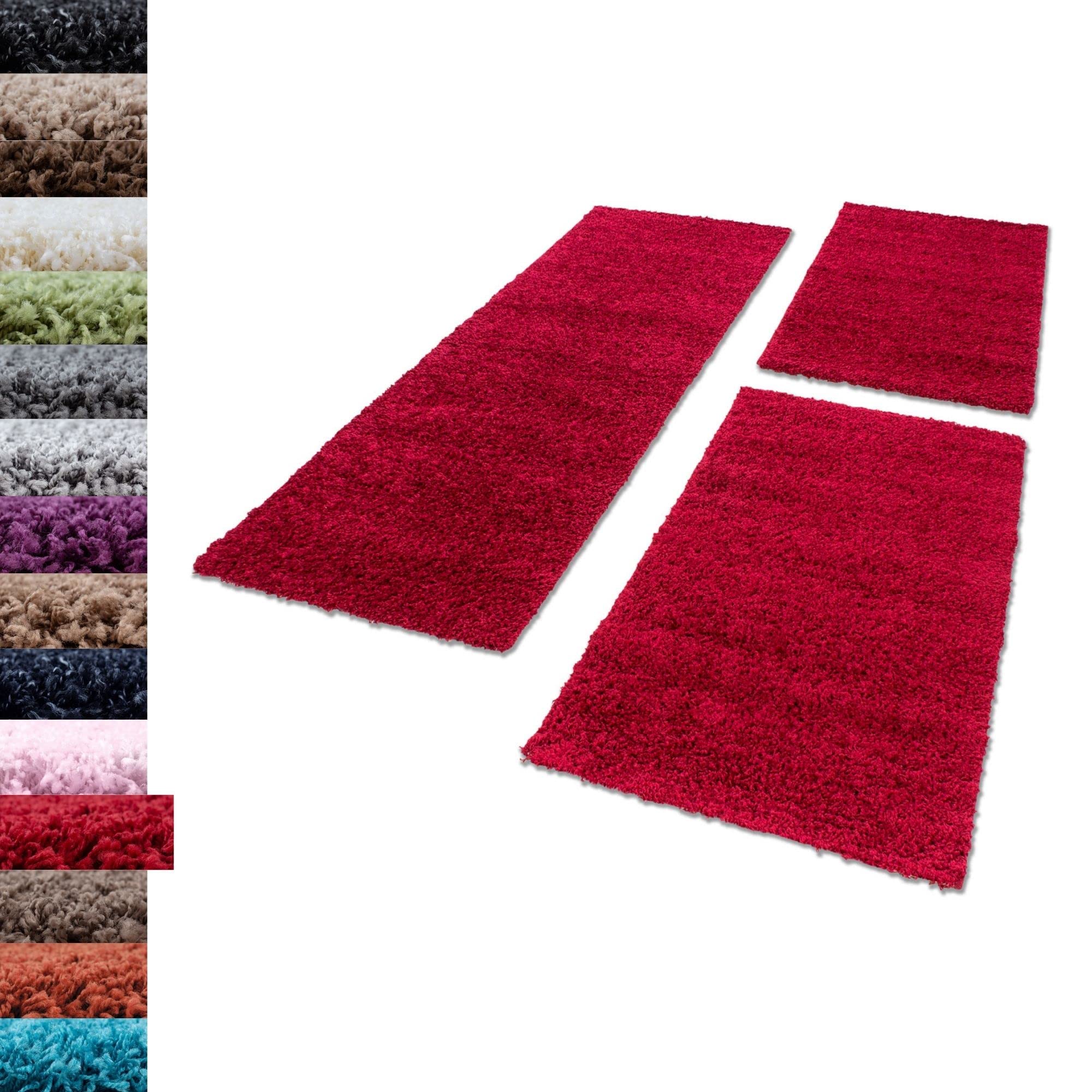Carpettex Bettumrandung Shaggy Teppich Läuferset 3 teilig Hochflor Einfarbig Langflor