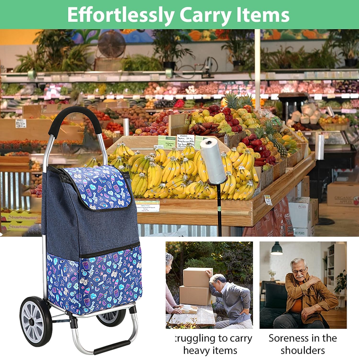 Einkaufstrolley - Ziehwagen zum Einkaufen mit Einkaufstasche | 35 Liter Shopping Trolley - Einkaufswagen mit großen Rollen für Treppensteiger | Transportwagen mit Abnehmbarer Tasche (Red)