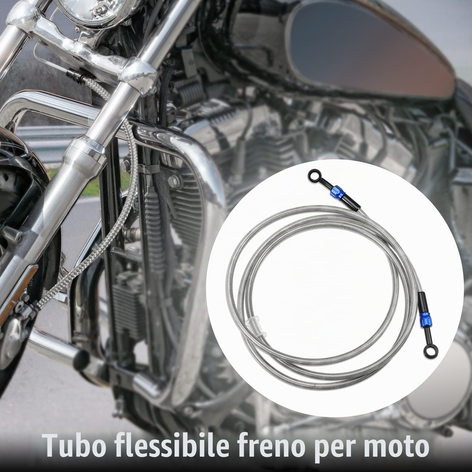 A ABSOPRO Tubo Freno AN3 28 90 Gradi 200cm Argento 1 Set Per Moto | Materiale Silicone Alluminio, Filettatura M10x1, Diametro 10mm, Angoli 28° 90°, Lunghezza 200cm, Doppia Protezione